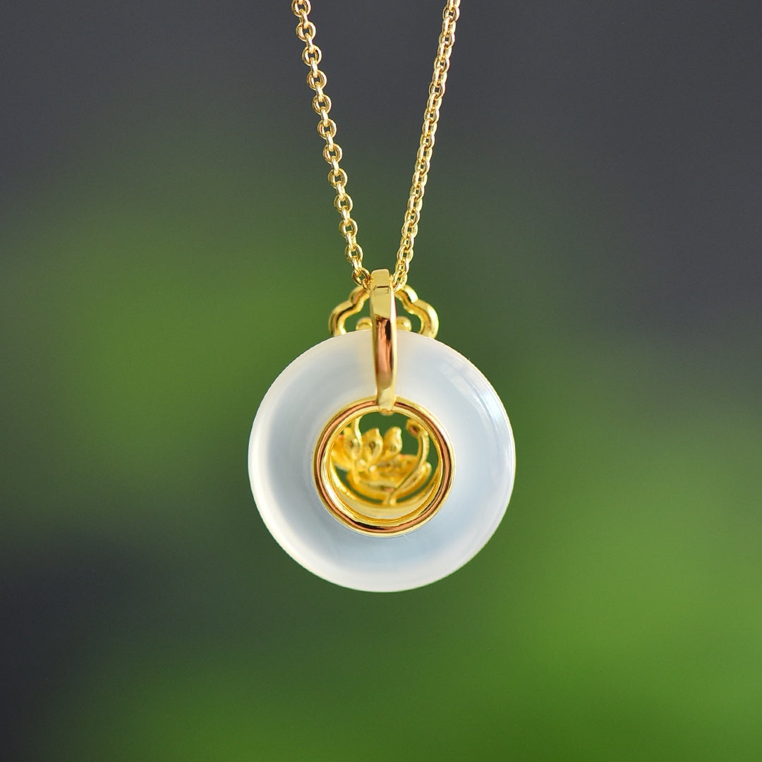 Inlaid White Chalcedony Peace Circle Pendant