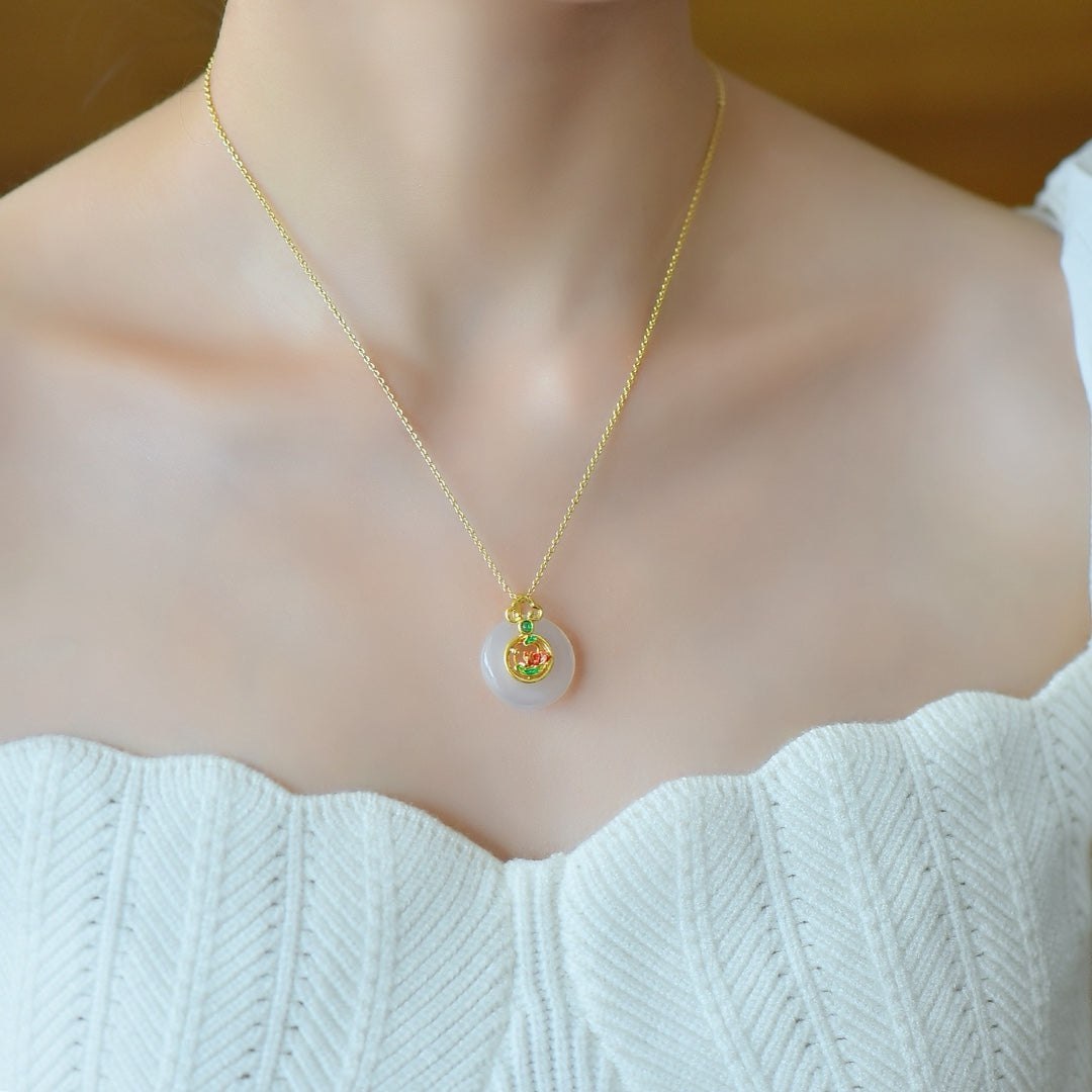 Inlaid White Chalcedony Peace Circle Pendant