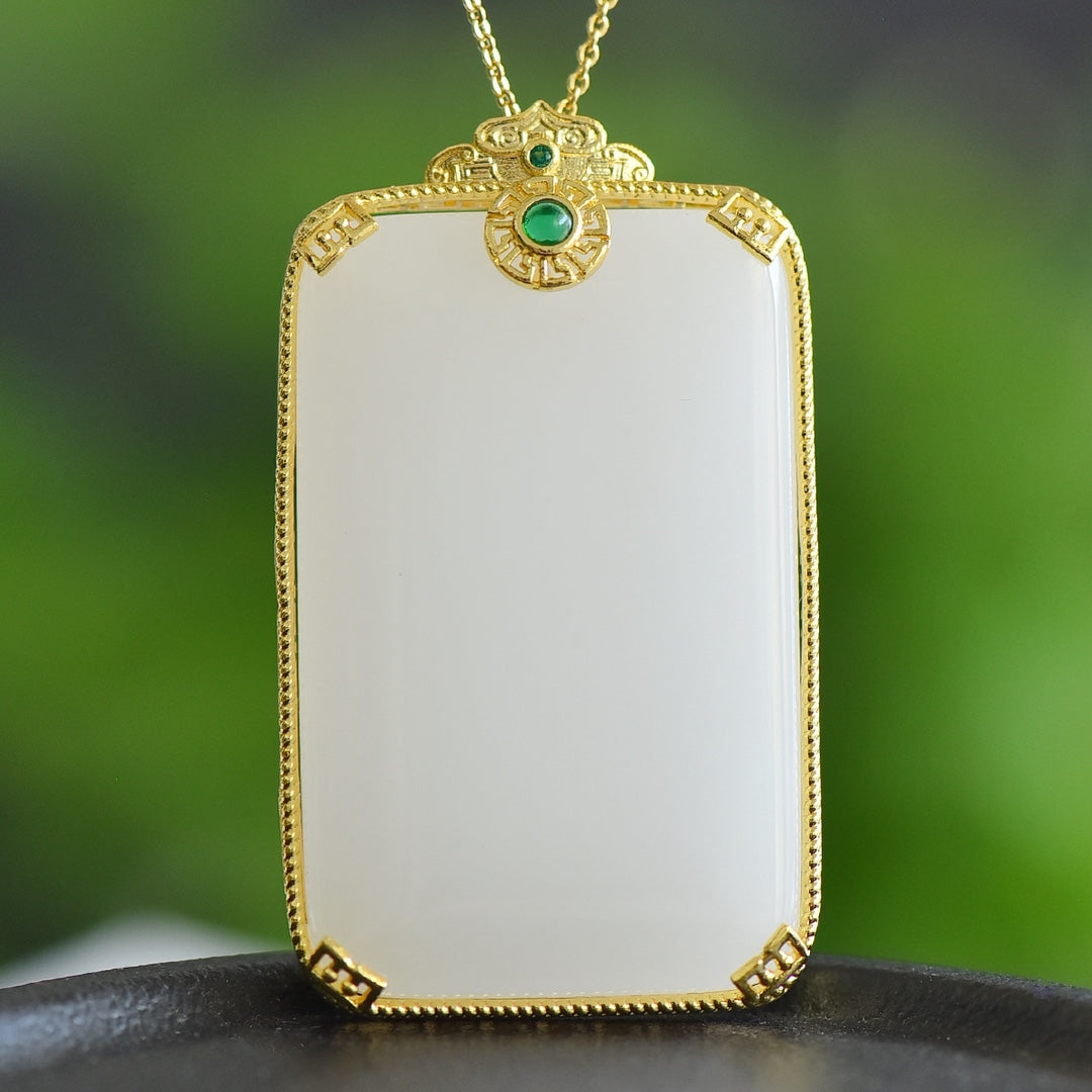 Golden Silk Jade Inlaid Plain Pendant