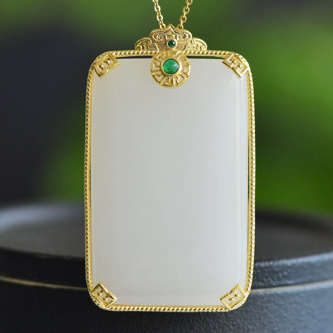 Golden Silk Jade Inlaid Plain Pendant