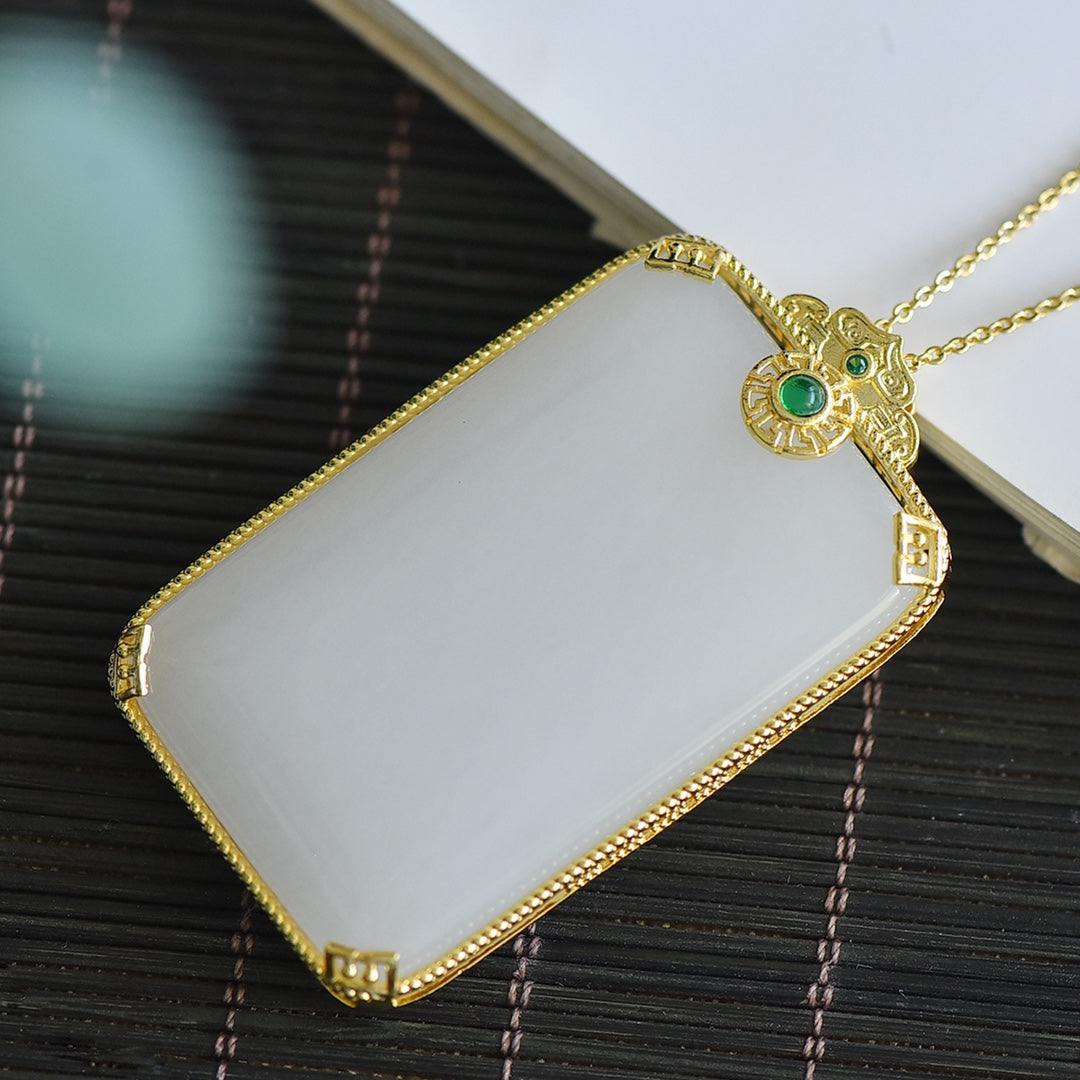Golden Silk Jade Inlaid Plain Pendant