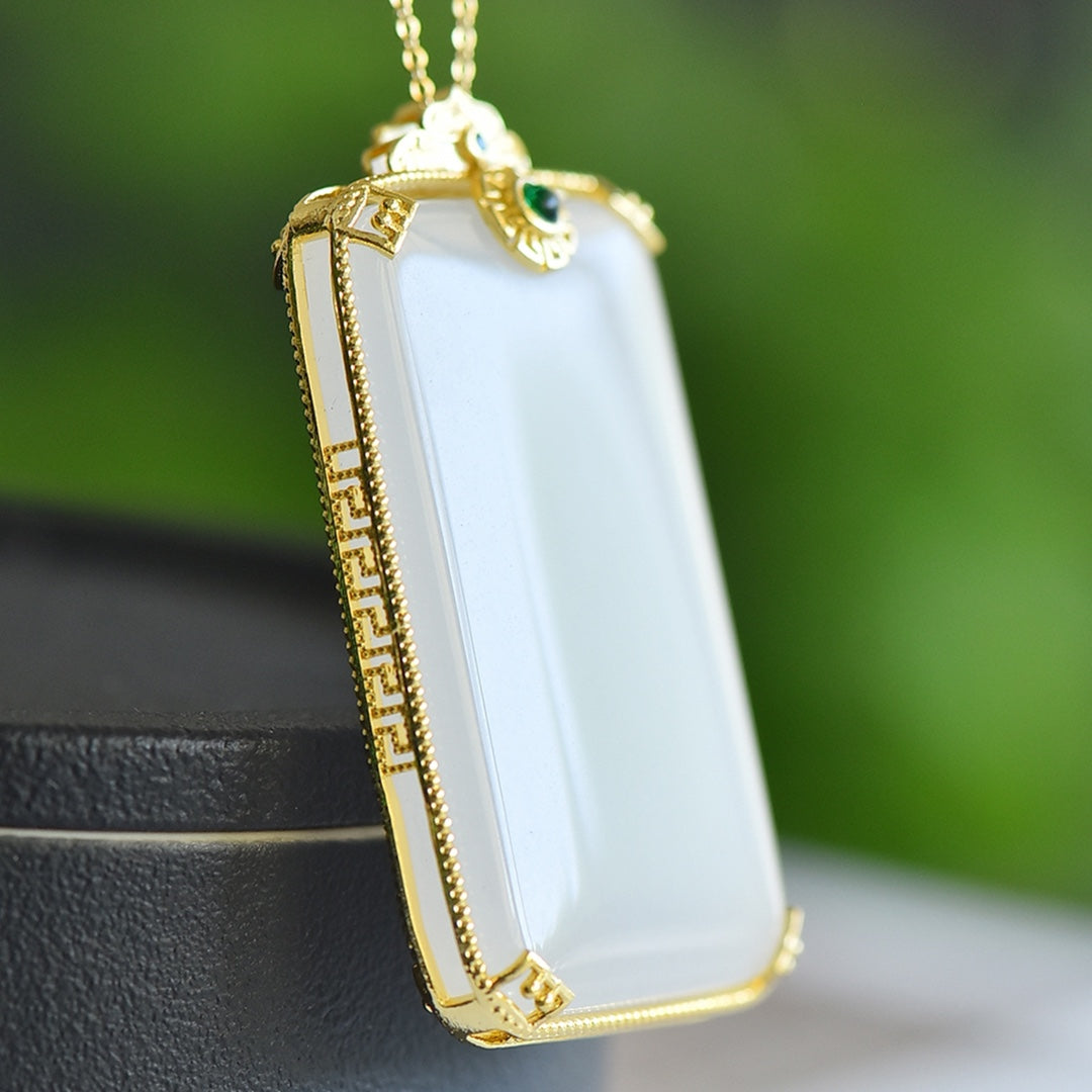 Golden Silk Jade Inlaid Plain Pendant