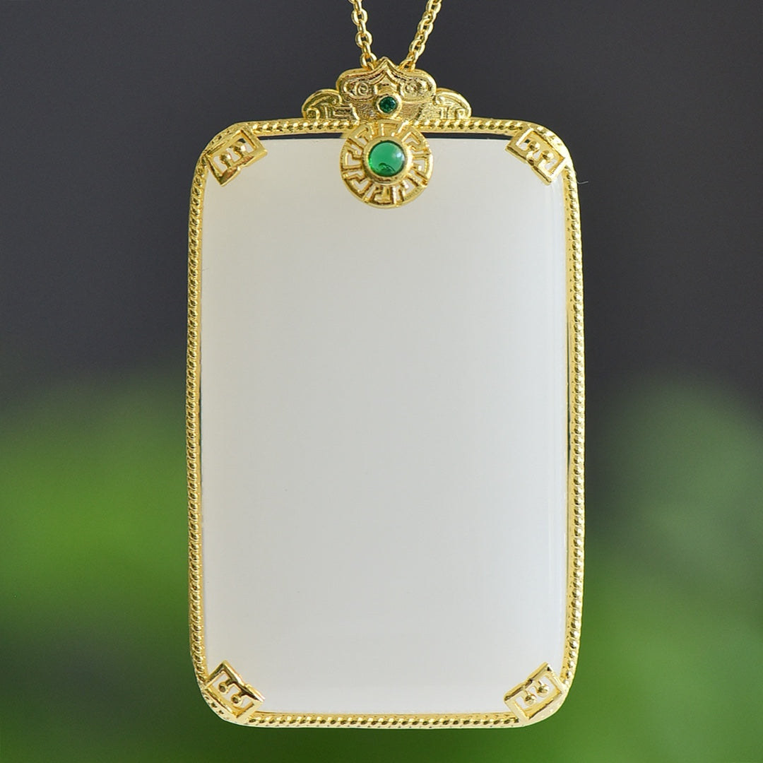Golden Silk Jade Inlaid Plain Pendant