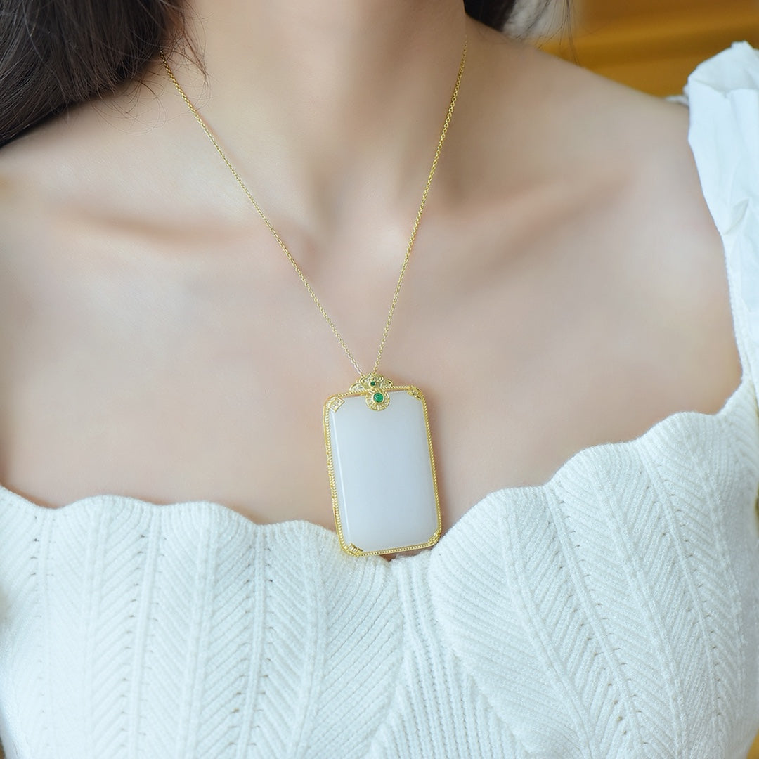 Golden Silk Jade Inlaid Plain Pendant
