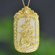 Golden Silk Jade Inlaid Dragon Plain Pendant