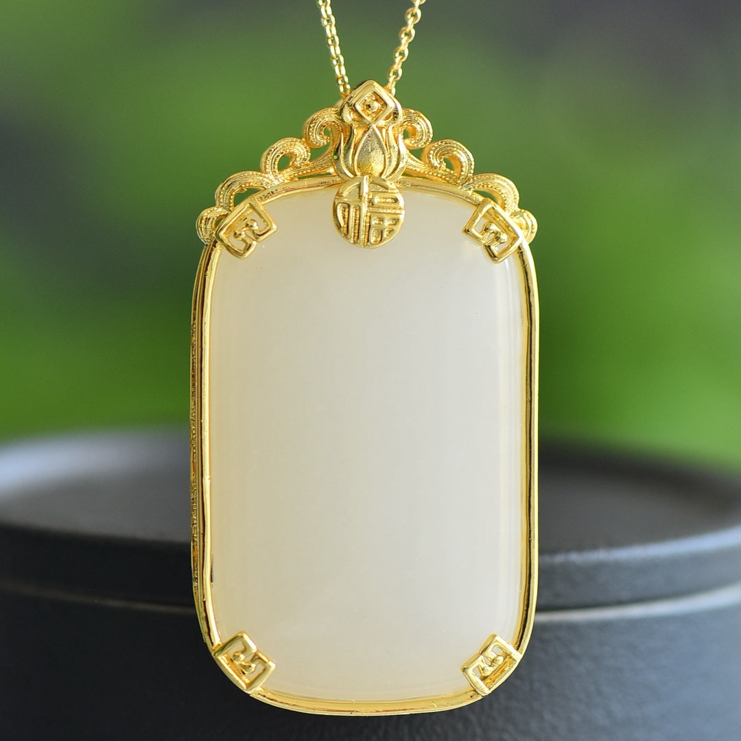 Golden Silk Jade Inlaid Dragon Plain Pendant