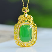 Green Chalcedony Inlaid Sachet Plain Pendant