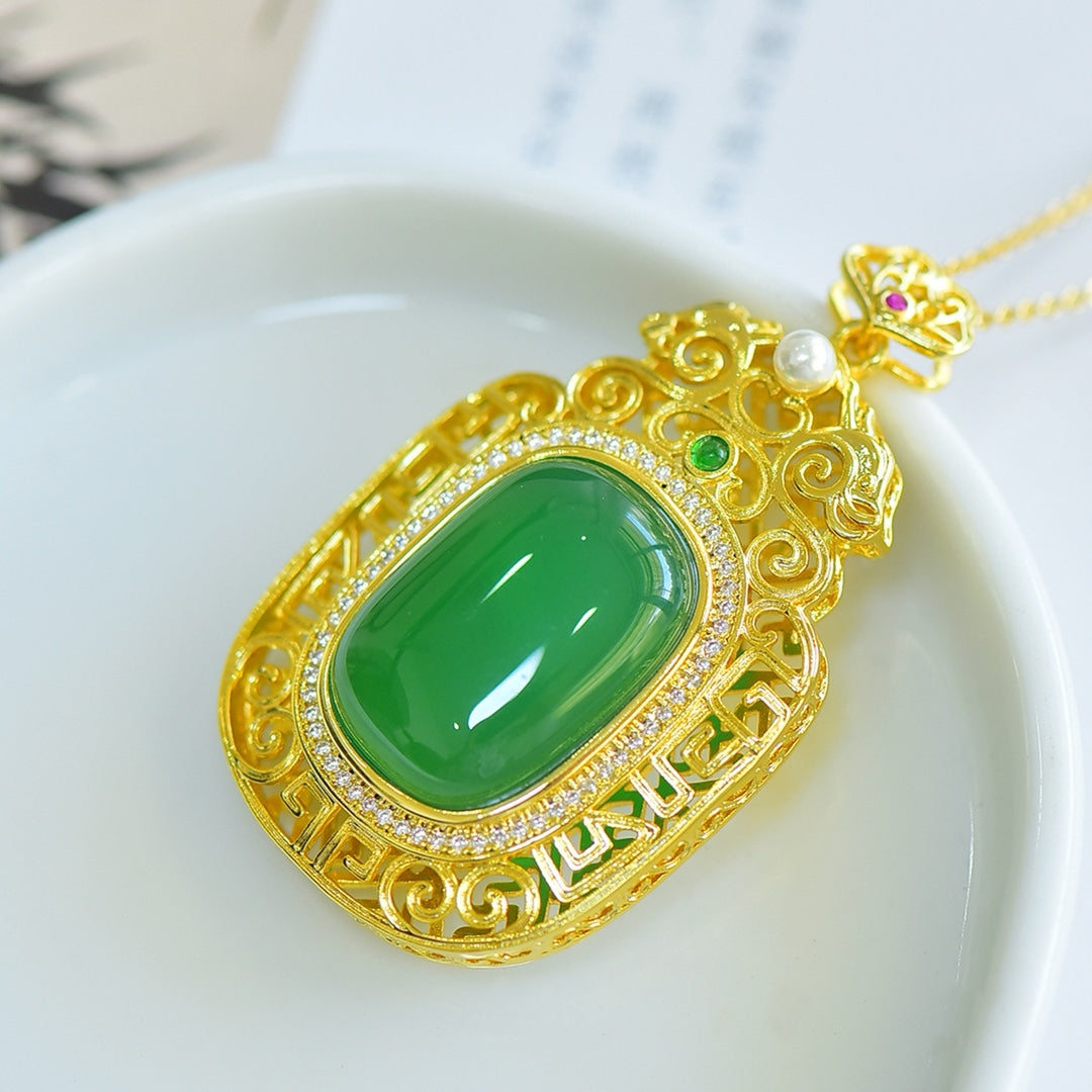 Green Chalcedony Inlaid Sachet Plain Pendant