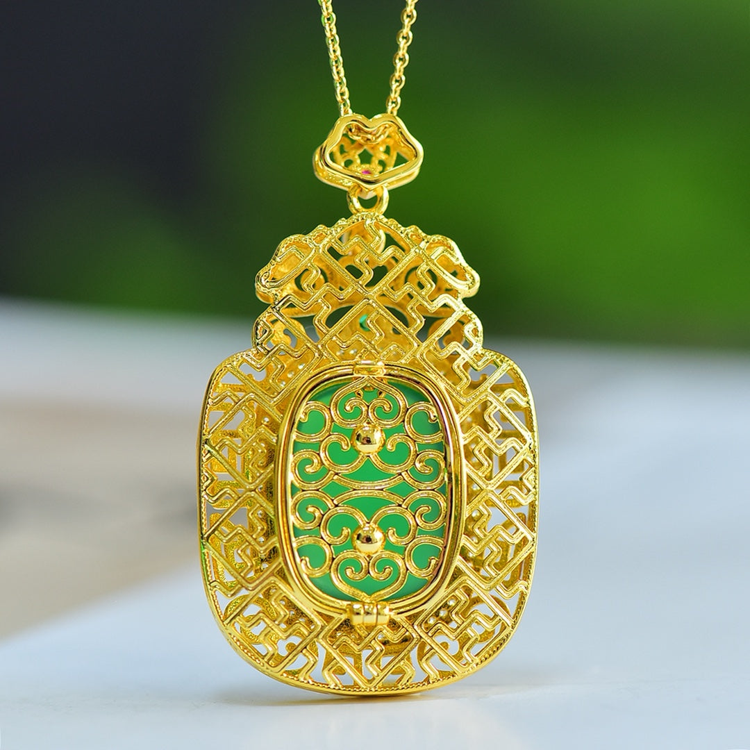 Green Chalcedony Inlaid Sachet Plain Pendant