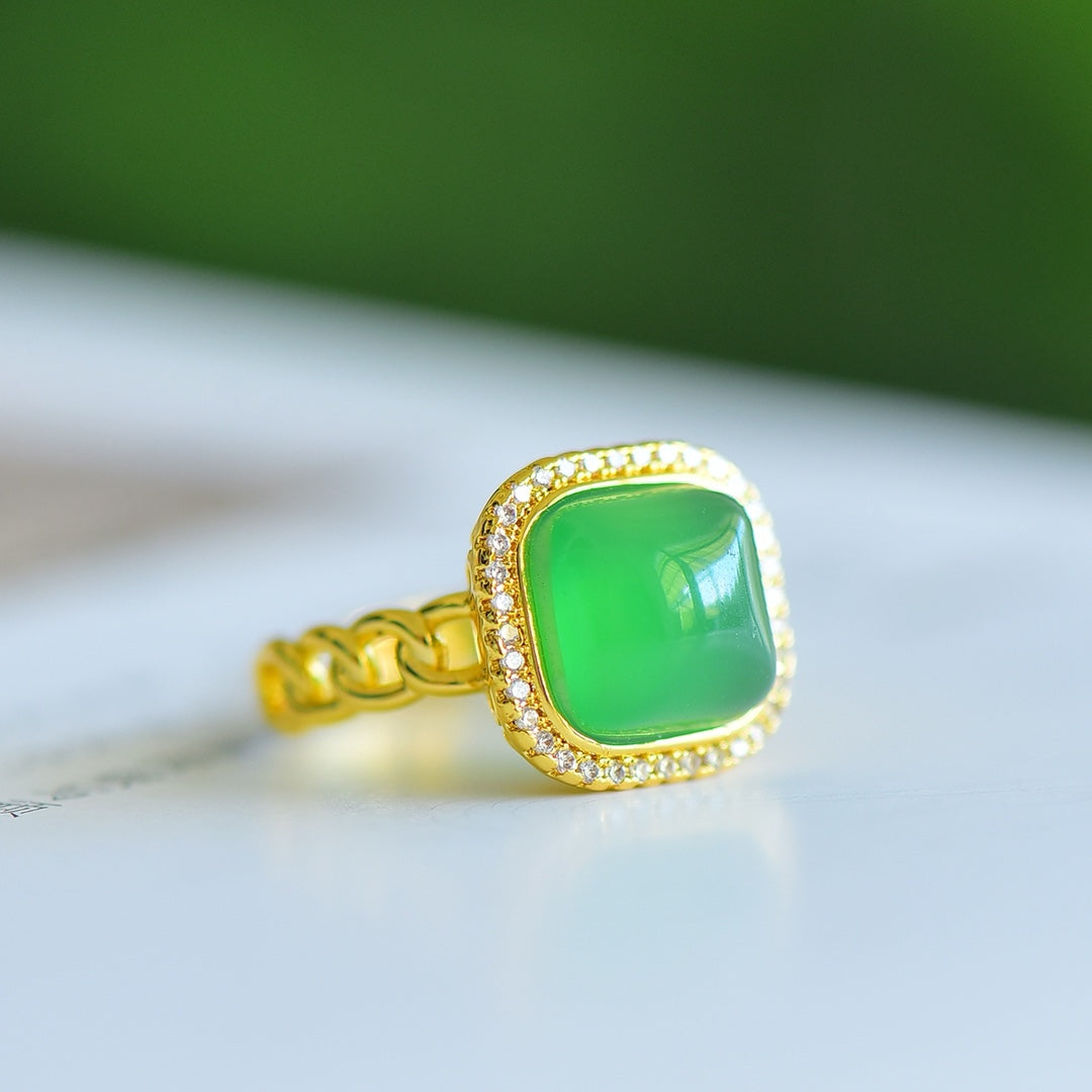 Green Chalcedony Sugar Loaf Cut Ring