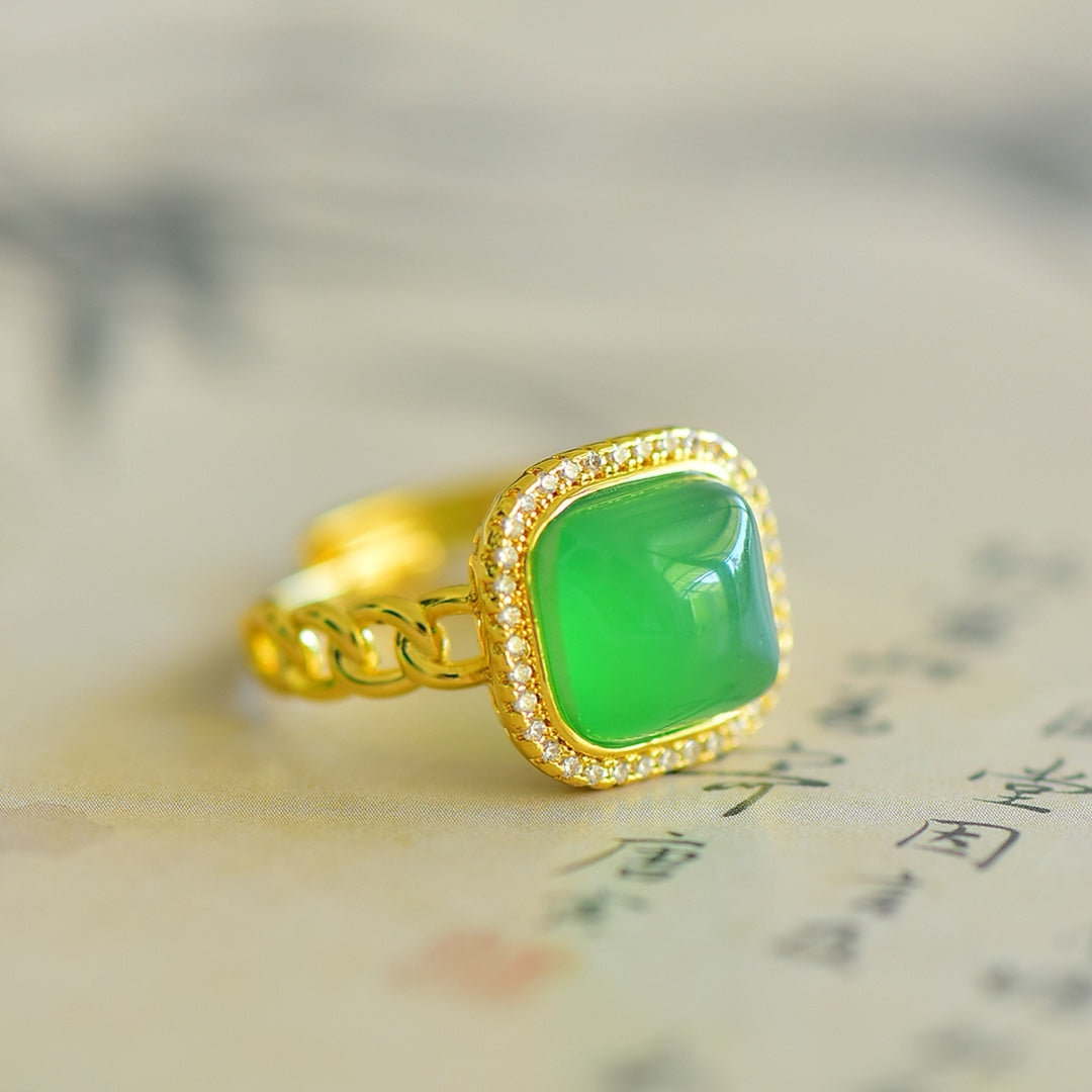 Green Chalcedony Sugar Loaf Cut Ring