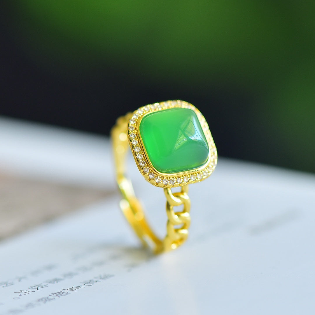 Green Chalcedony Sugar Loaf Cut Ring