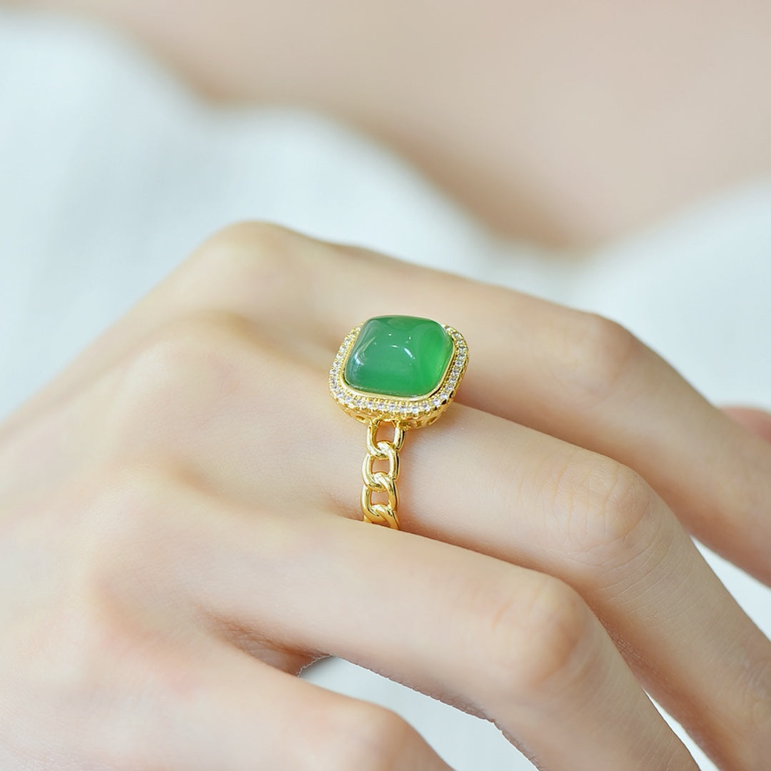 Green Chalcedony Sugar Loaf Cut Ring