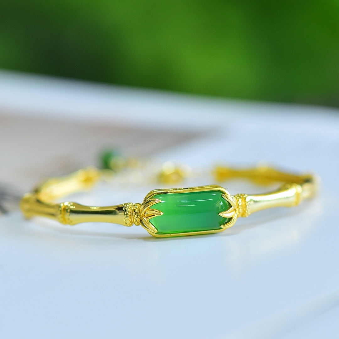 Green Chalcedony Inlaid Bamboo Joint Bangle
