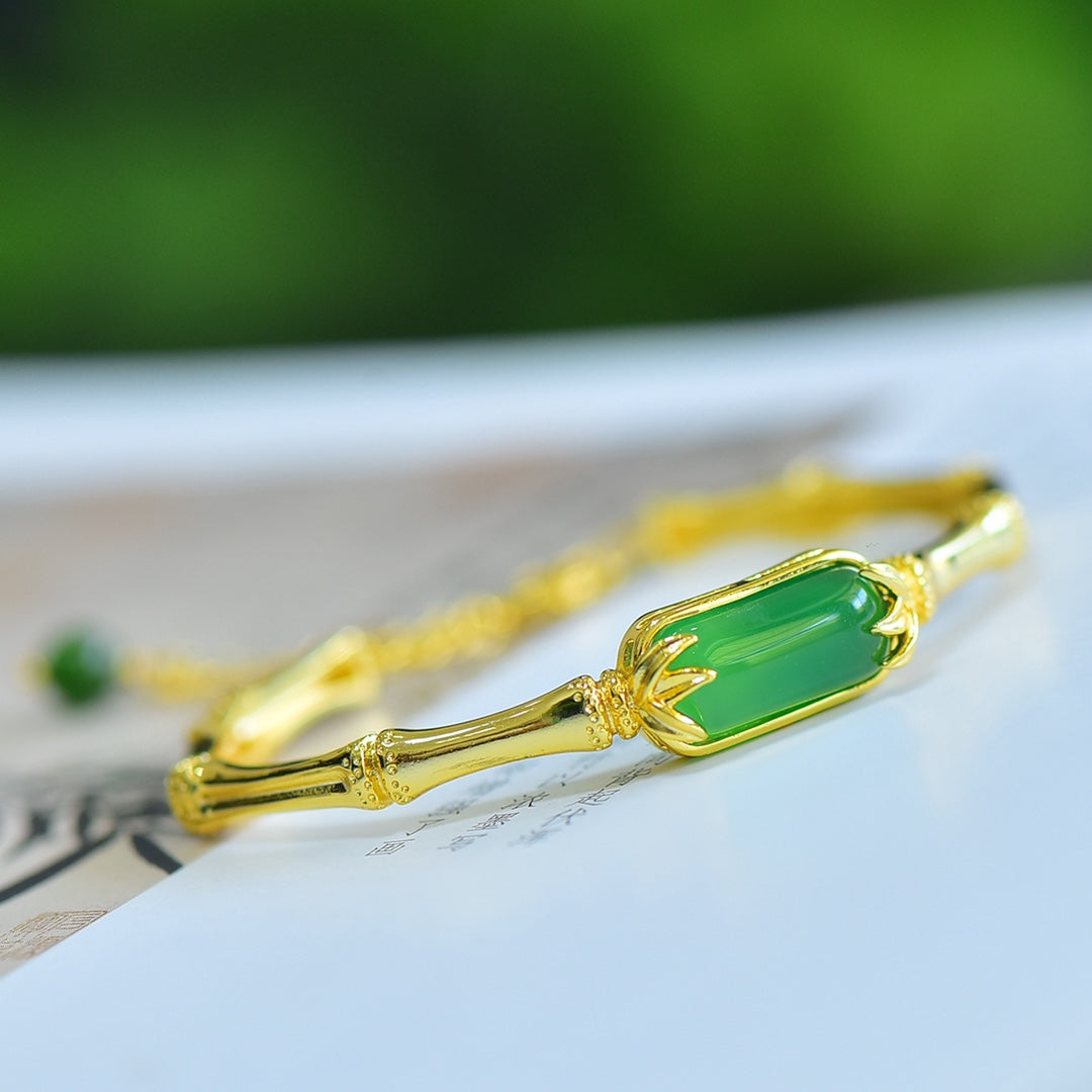Green Chalcedony Inlaid Bamboo Joint Bangle