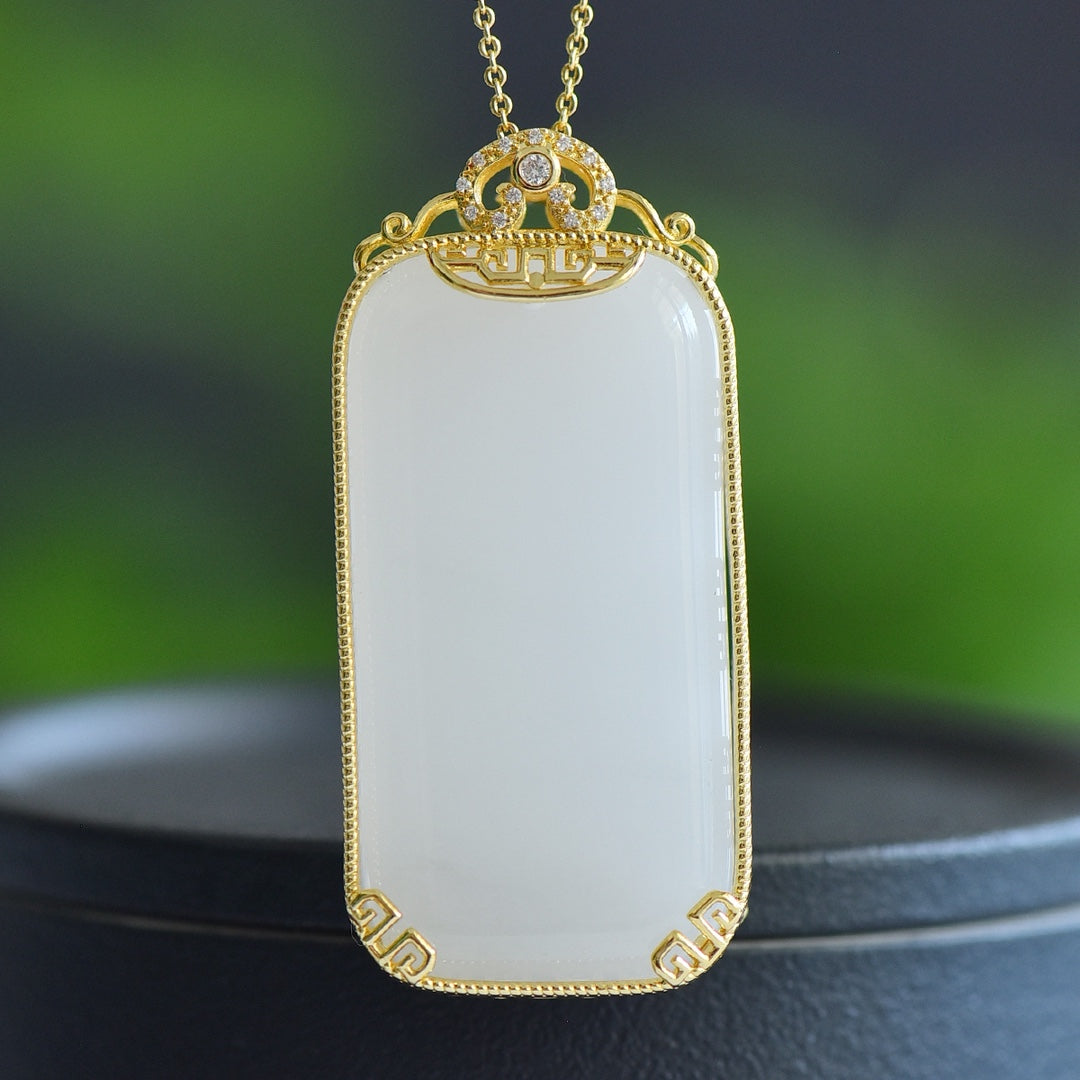 Golden Silk Jade (Quartzite) Inlaid Plain Pendant