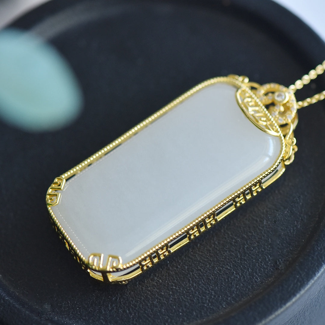 Golden Silk Jade (Quartzite) Inlaid Plain Pendant