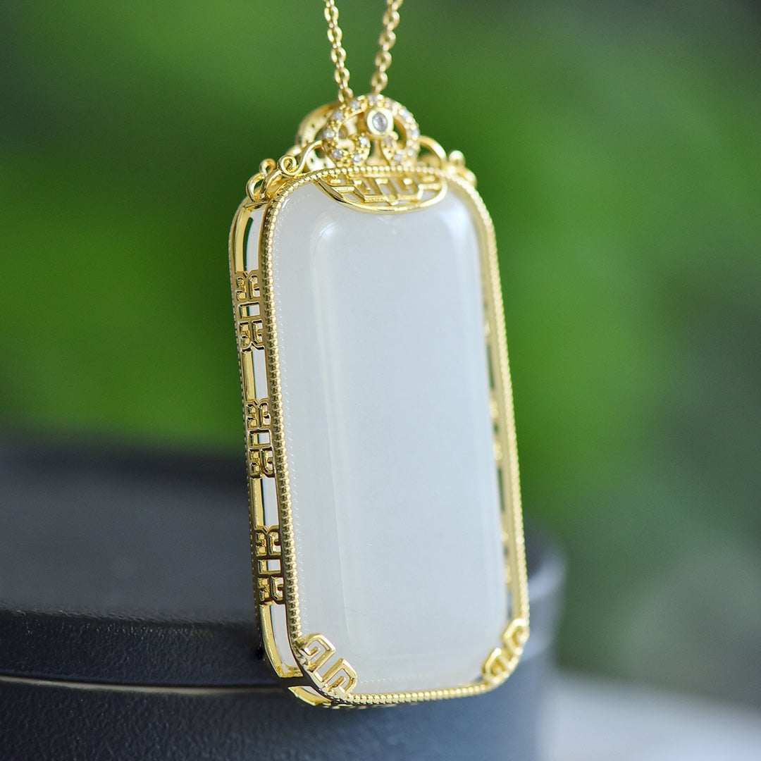 Golden Silk Jade (Quartzite) Inlaid Plain Pendant