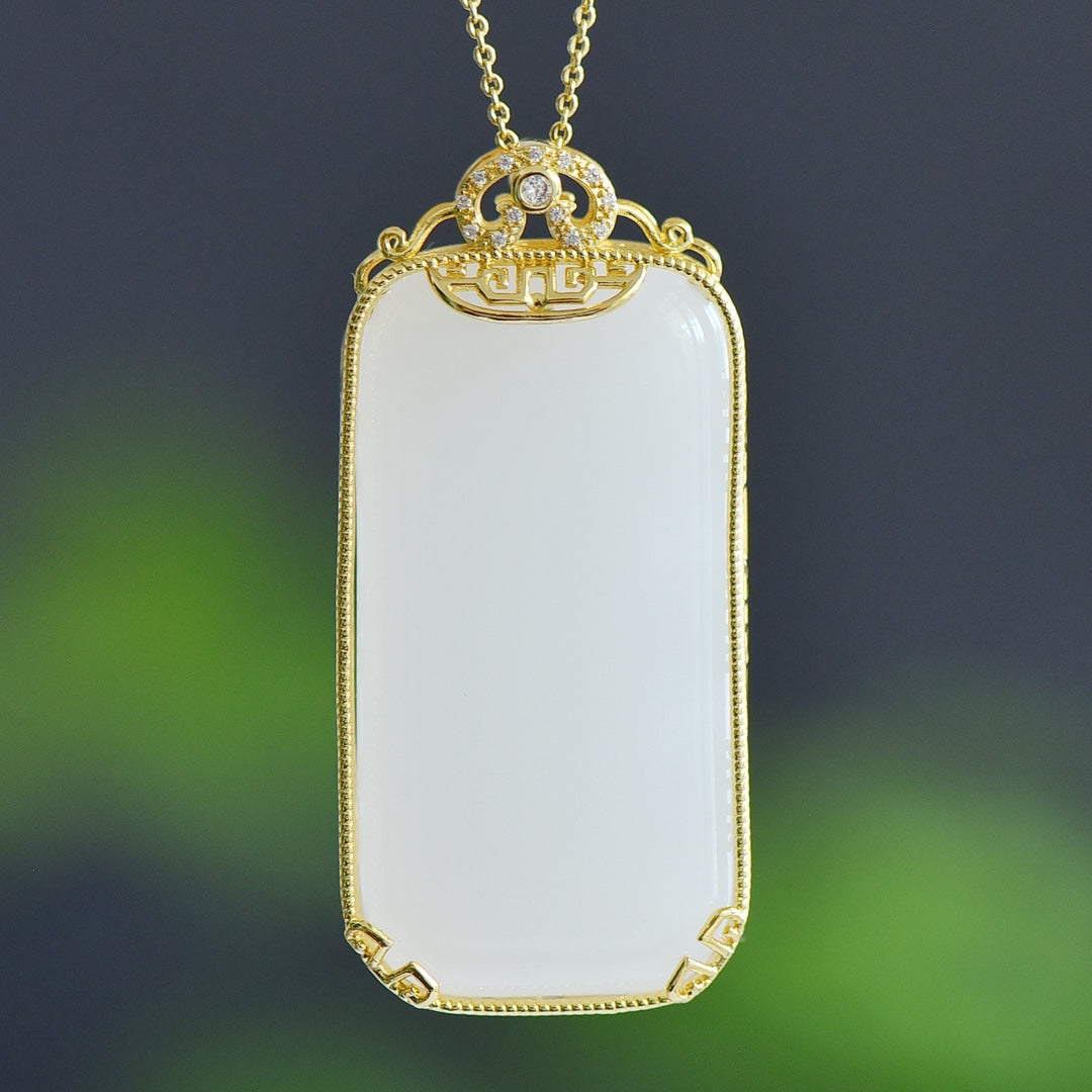 Golden Silk Jade (Quartzite) Inlaid Plain Pendant