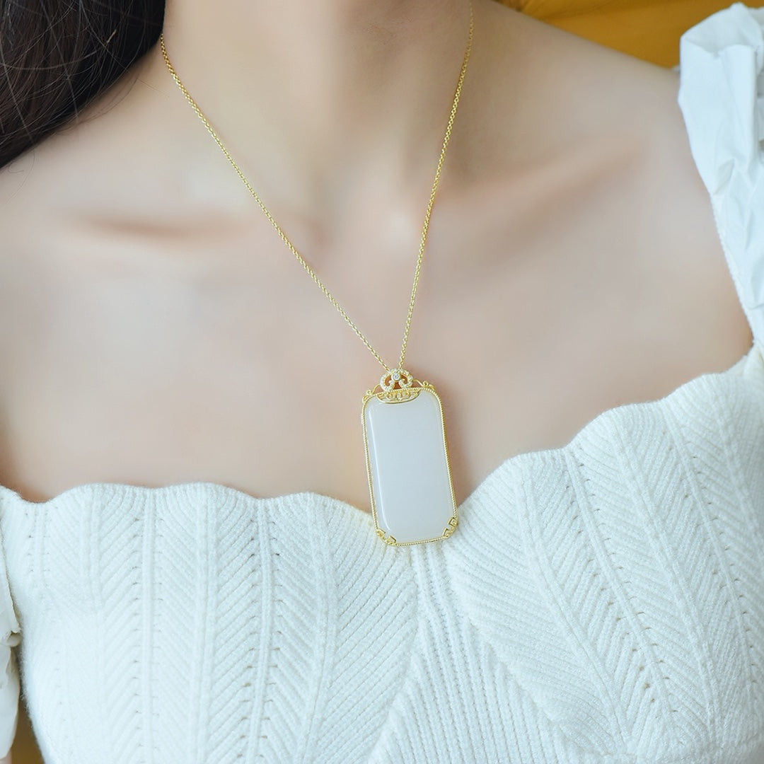 Golden Silk Jade (Quartzite) Inlaid Plain Pendant