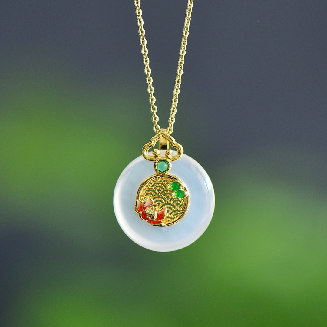 White Chalcedony Inlaid Peace Ring Pendant