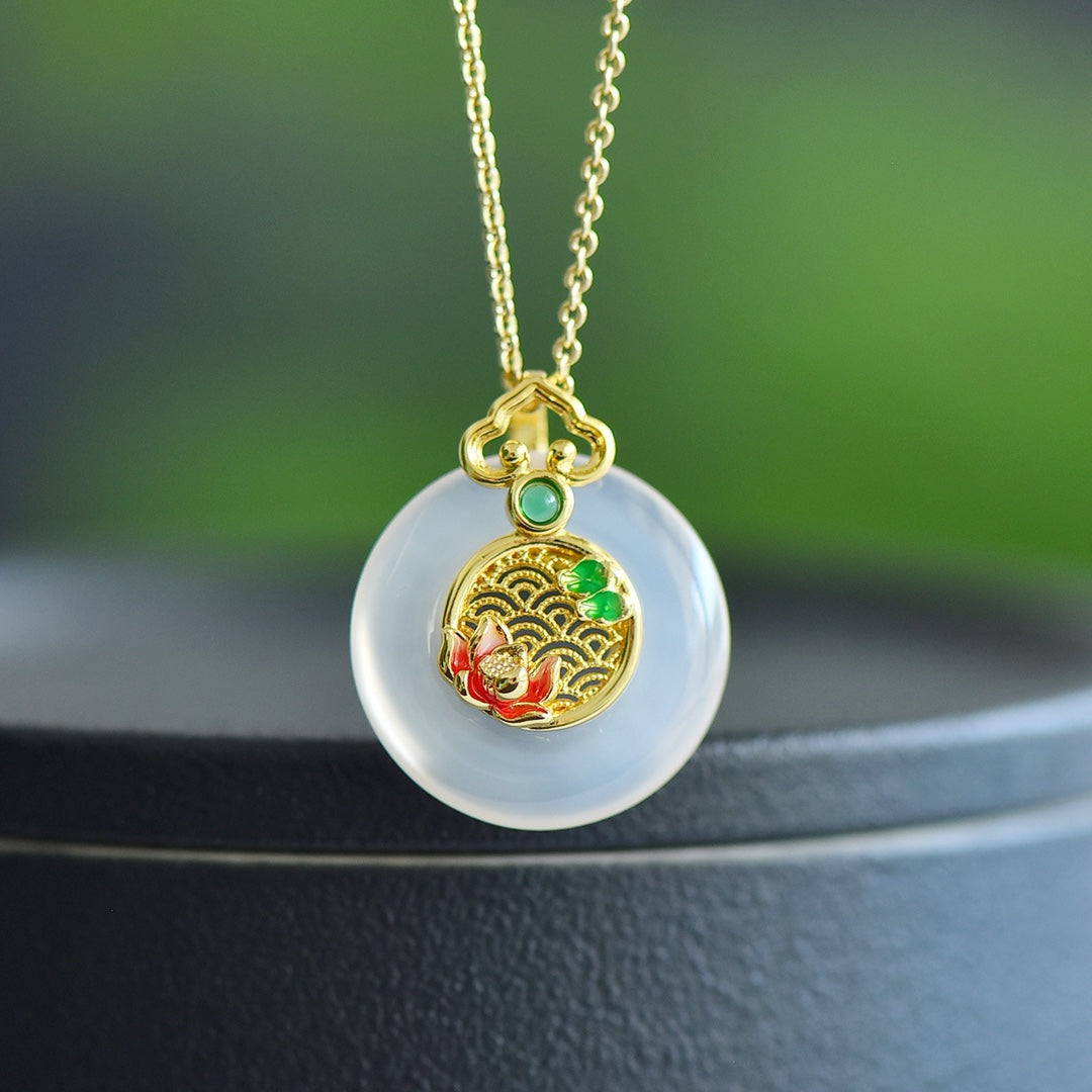 White Chalcedony Inlaid Peace Ring Pendant