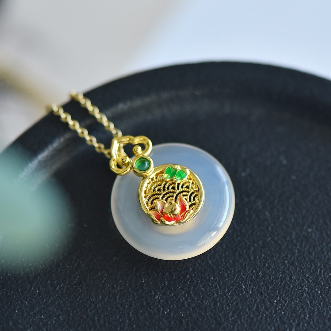 White Chalcedony Inlaid Peace Ring Pendant