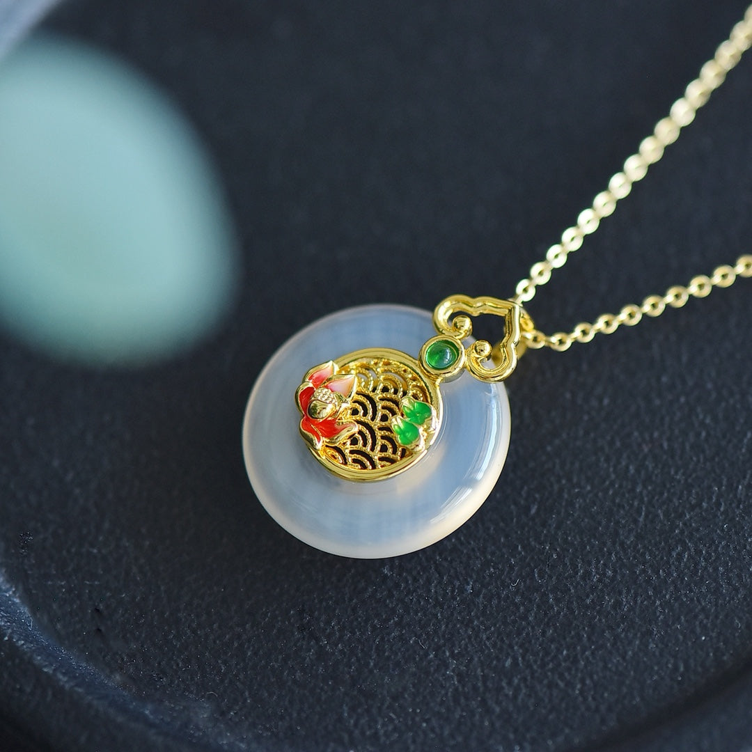 White Chalcedony Inlaid Peace Ring Pendant