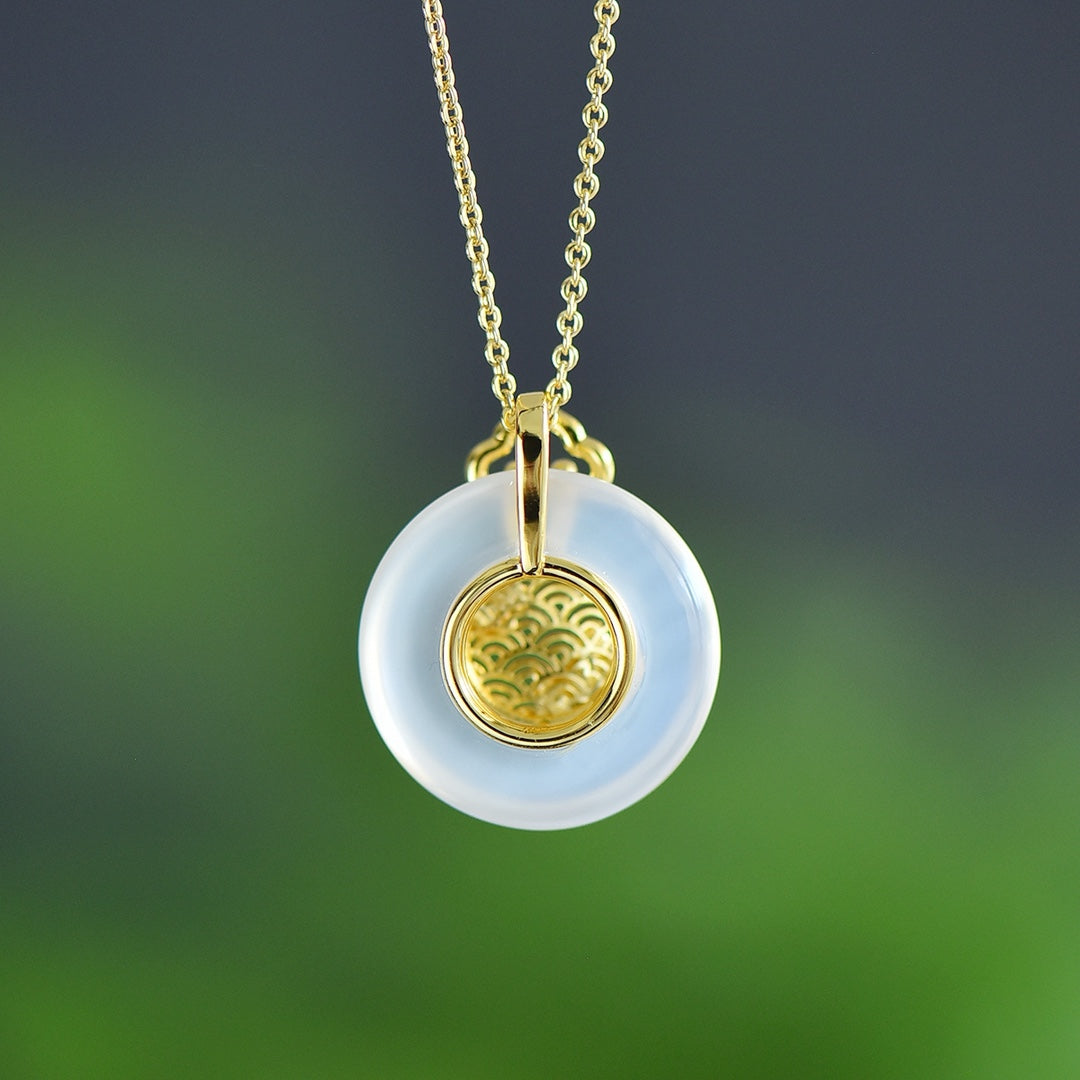 White Chalcedony Inlaid Peace Ring Pendant