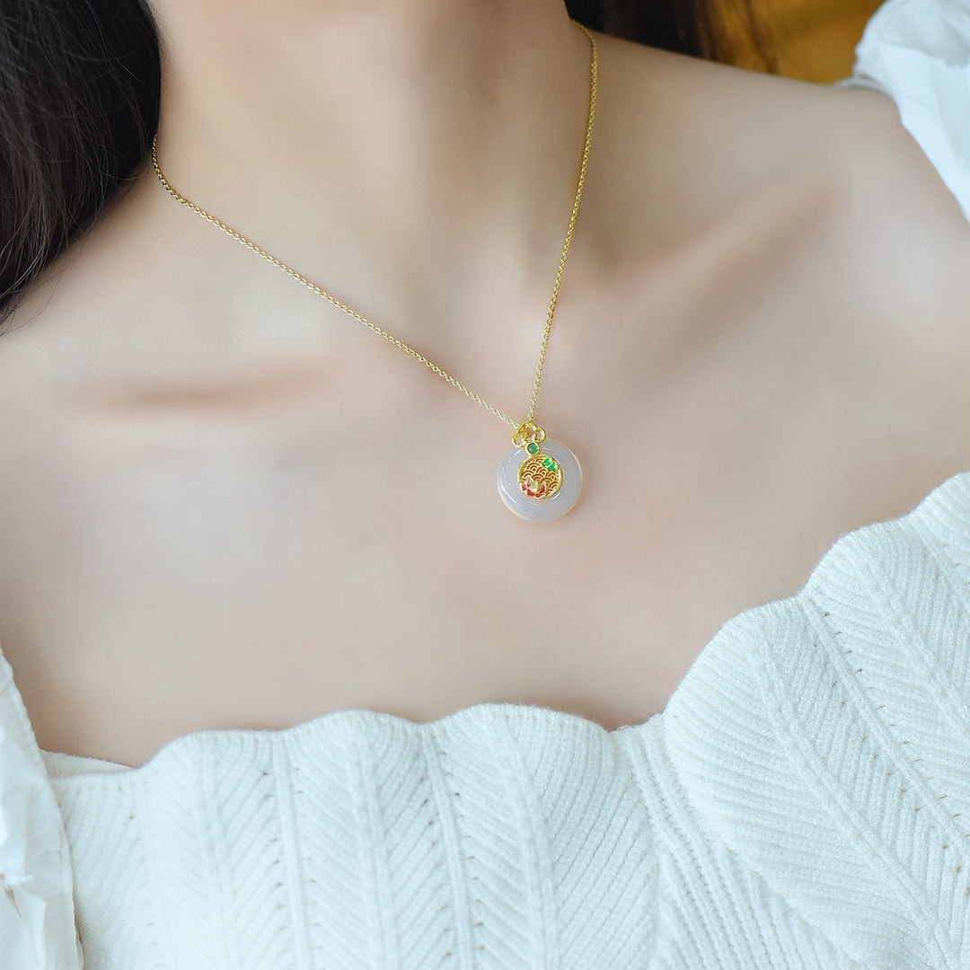 White Chalcedony Inlaid Peace Ring Pendant