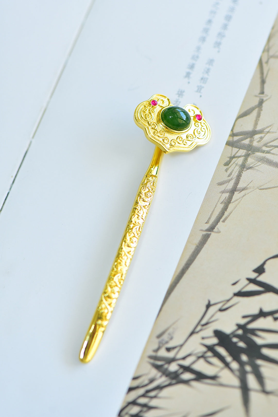 Nephrite Jade Inlaid Ruyi (Lucky Motif) Hair Pin