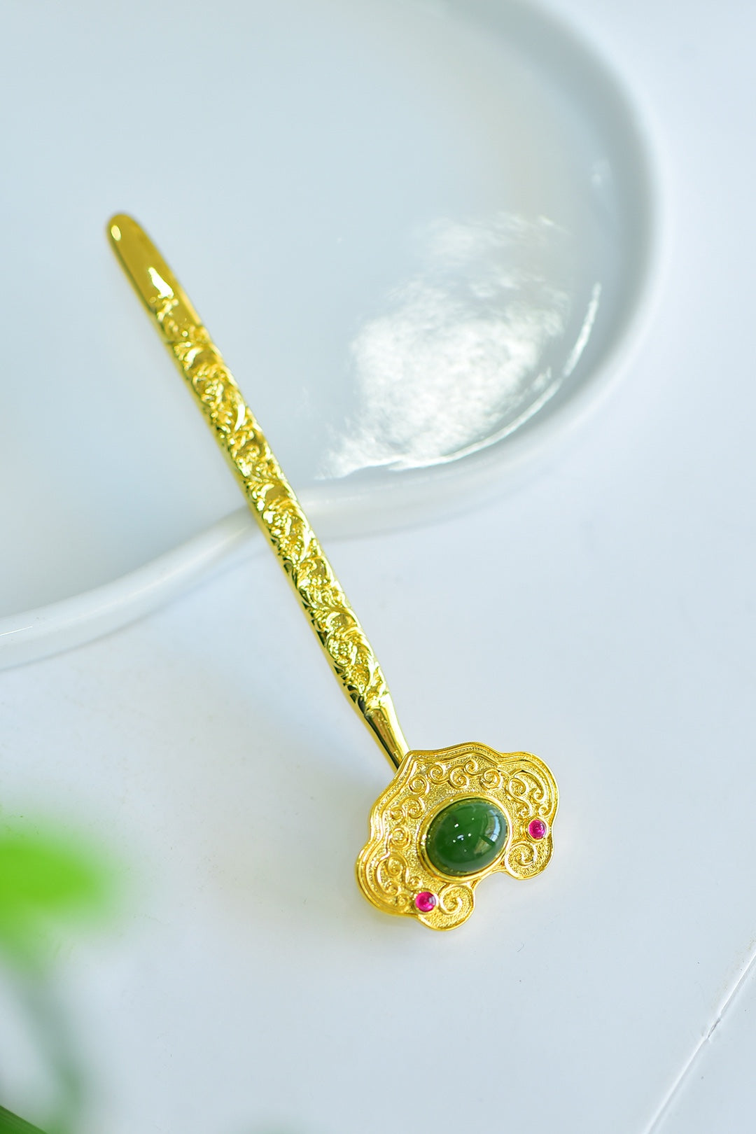 Nephrite Jade Inlaid Ruyi (Lucky Motif) Hair Pin
