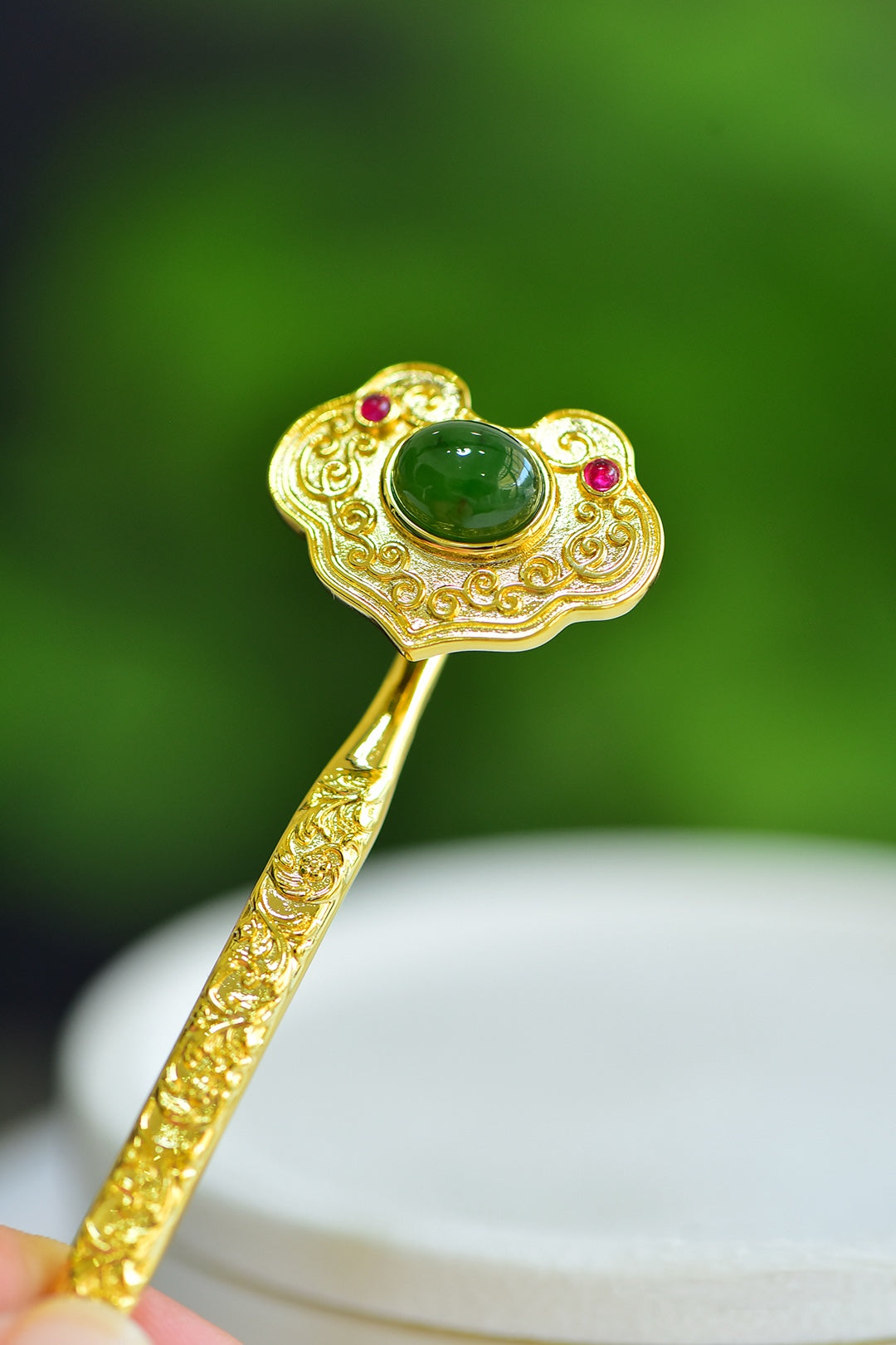 Nephrite Jade Inlaid Ruyi (Lucky Motif) Hair Pin