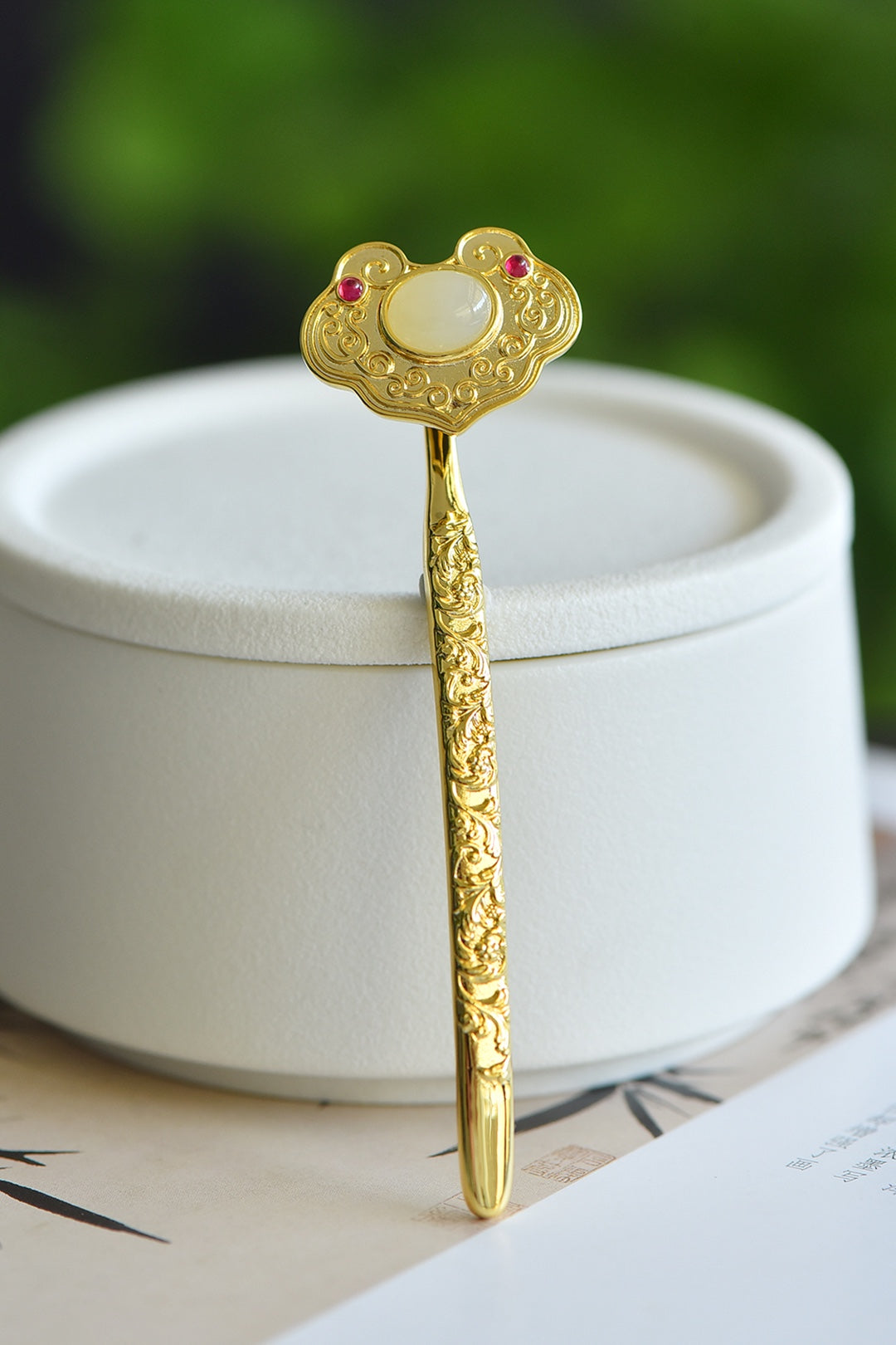 Nephrite Jade Inlaid Ruyi (Lucky Motif) Hair Pin