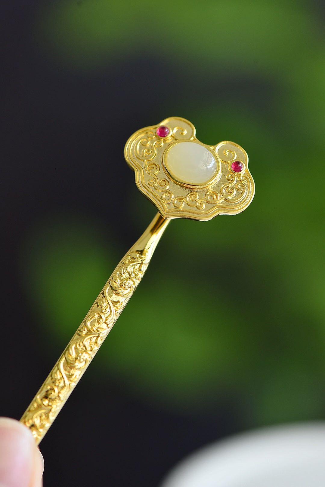 Nephrite Jade Inlaid Ruyi (Lucky Motif) Hair Pin
