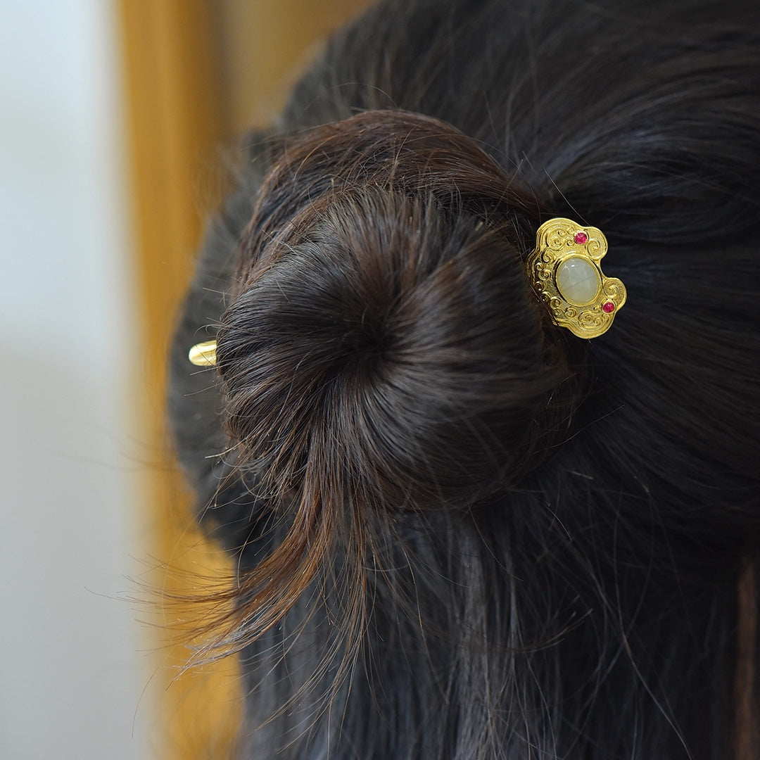 Nephrite Jade Inlaid Ruyi (Lucky Motif) Hair Pin