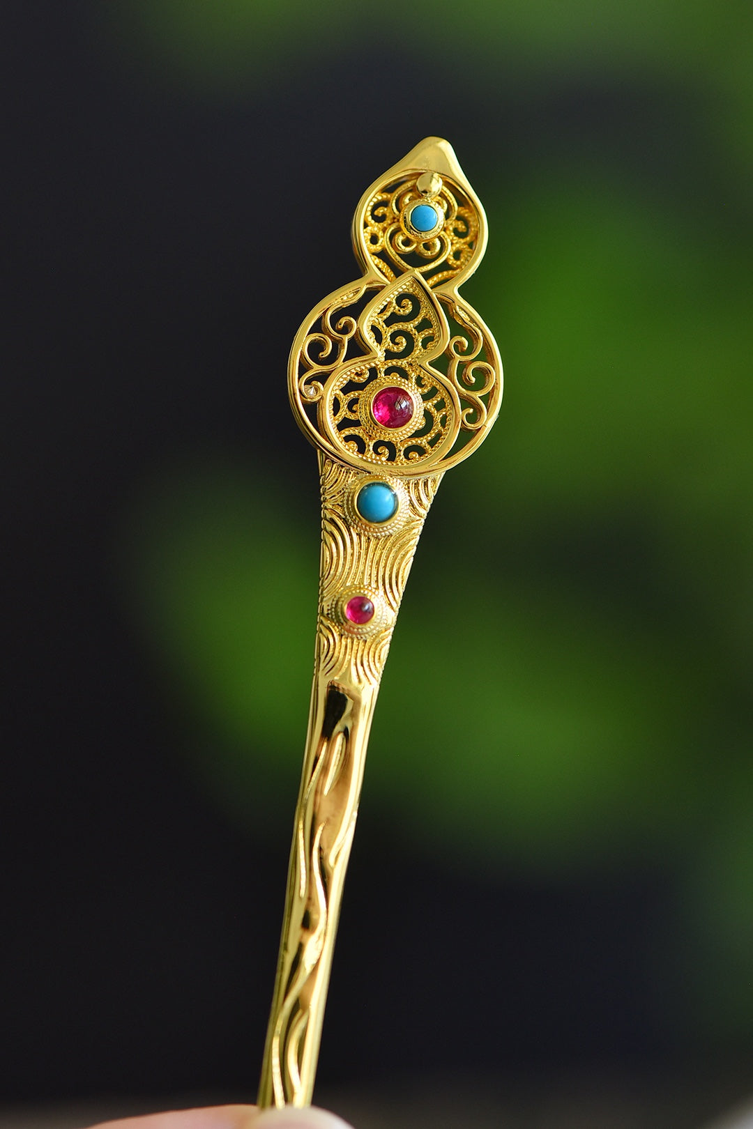 Turquoise Inlaid Hu Lu (Gourd) Hair Pin