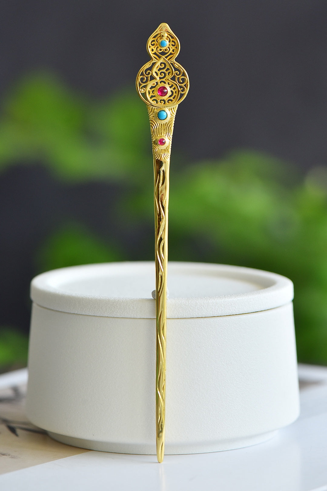Turquoise Inlaid Hu Lu (Gourd) Hair Pin