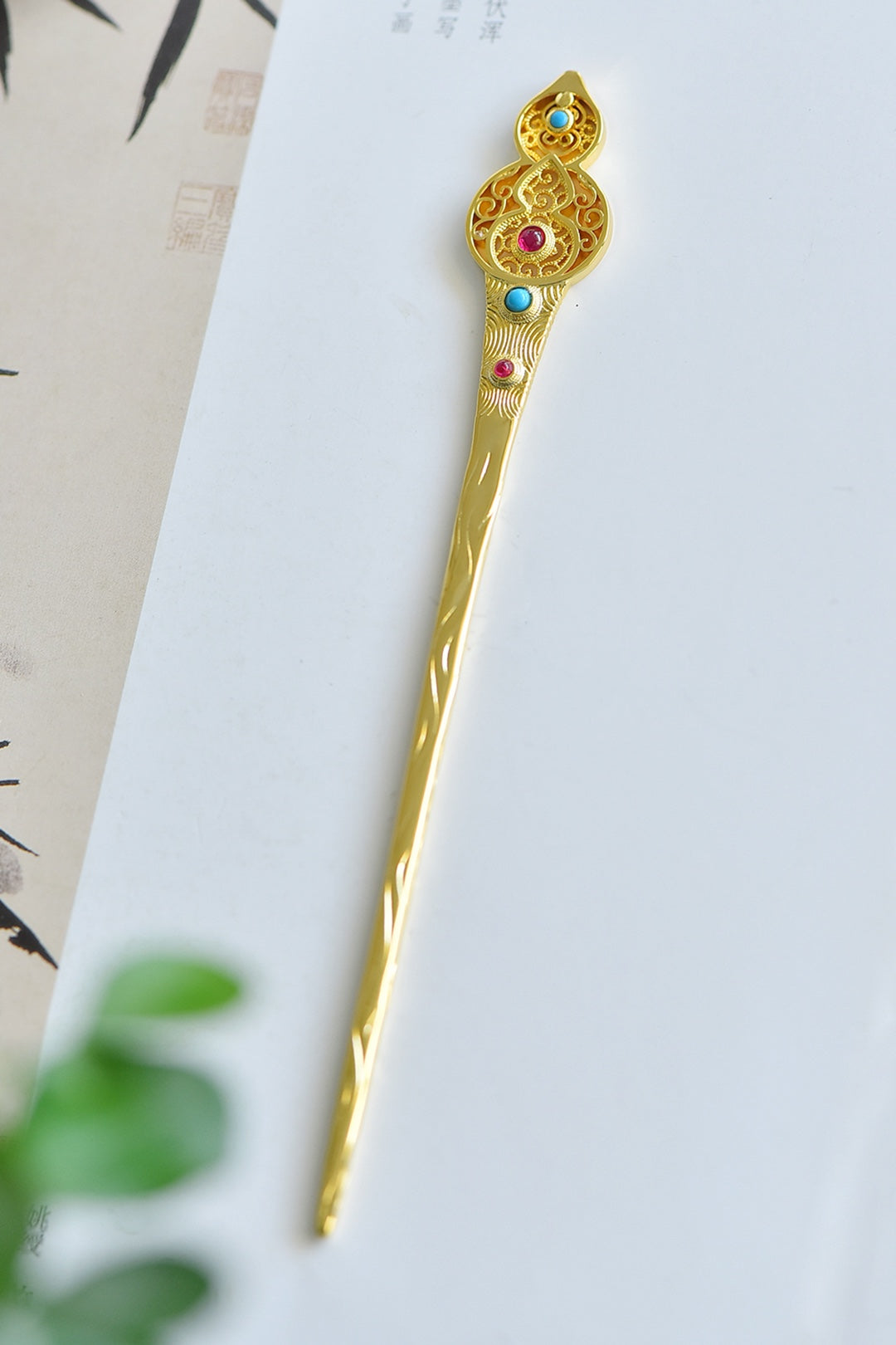 Turquoise Inlaid Hu Lu (Gourd) Hair Pin