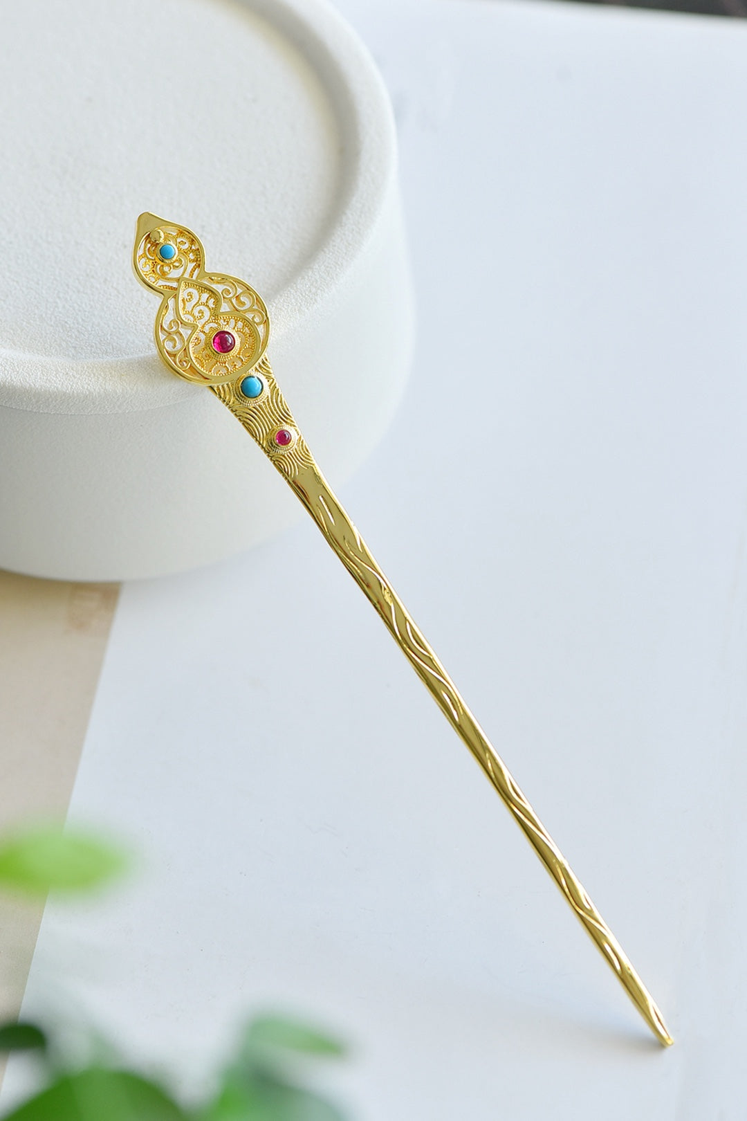 Turquoise Inlaid Hu Lu (Gourd) Hair Pin