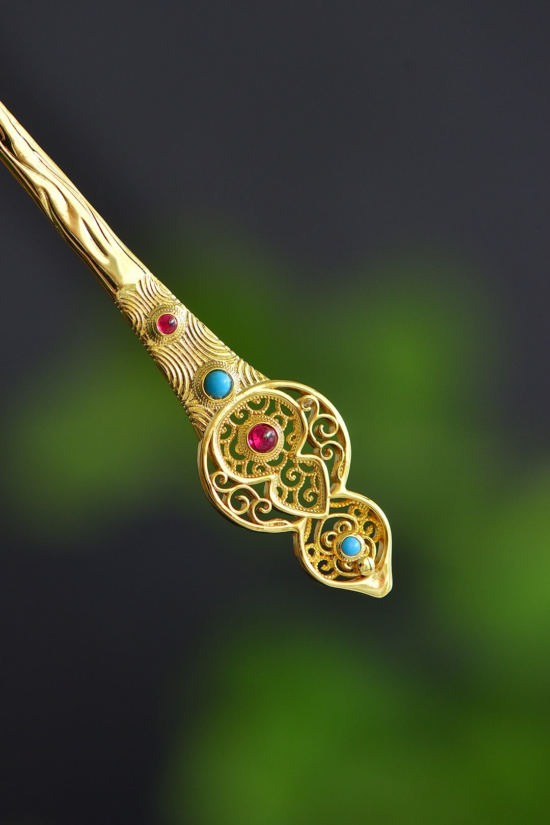 Turquoise Inlaid Hu Lu (Gourd) Hair Pin