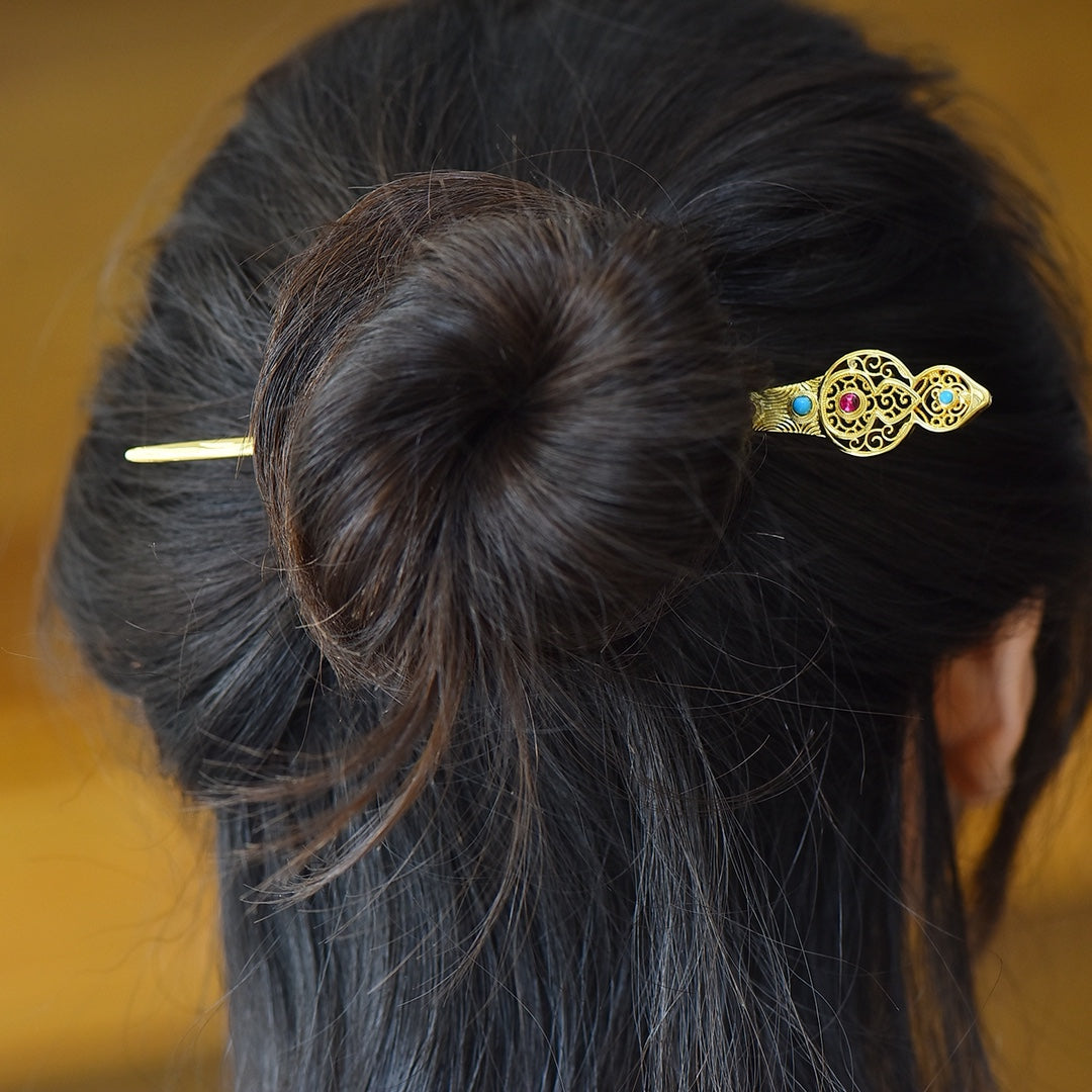 Turquoise Inlaid Hu Lu (Gourd) Hair Pin