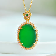 Green Chalcedony (Chalcedony) Inlaid Round Flat Peace Plaque Pendant