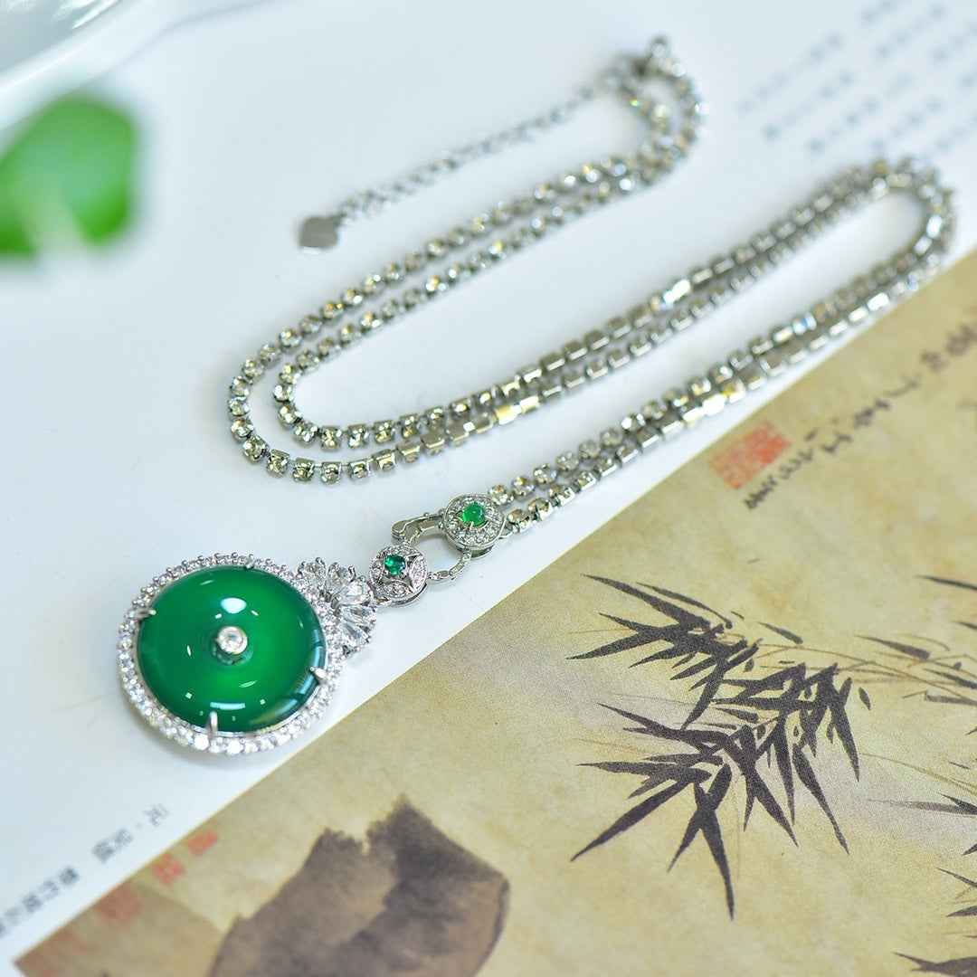 Green Chalcedony (Chalcedony) Inlaid Peace Circle Pendant