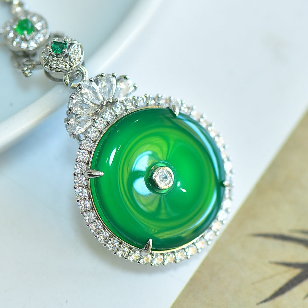 Green Chalcedony (Chalcedony) Inlaid Peace Circle Pendant