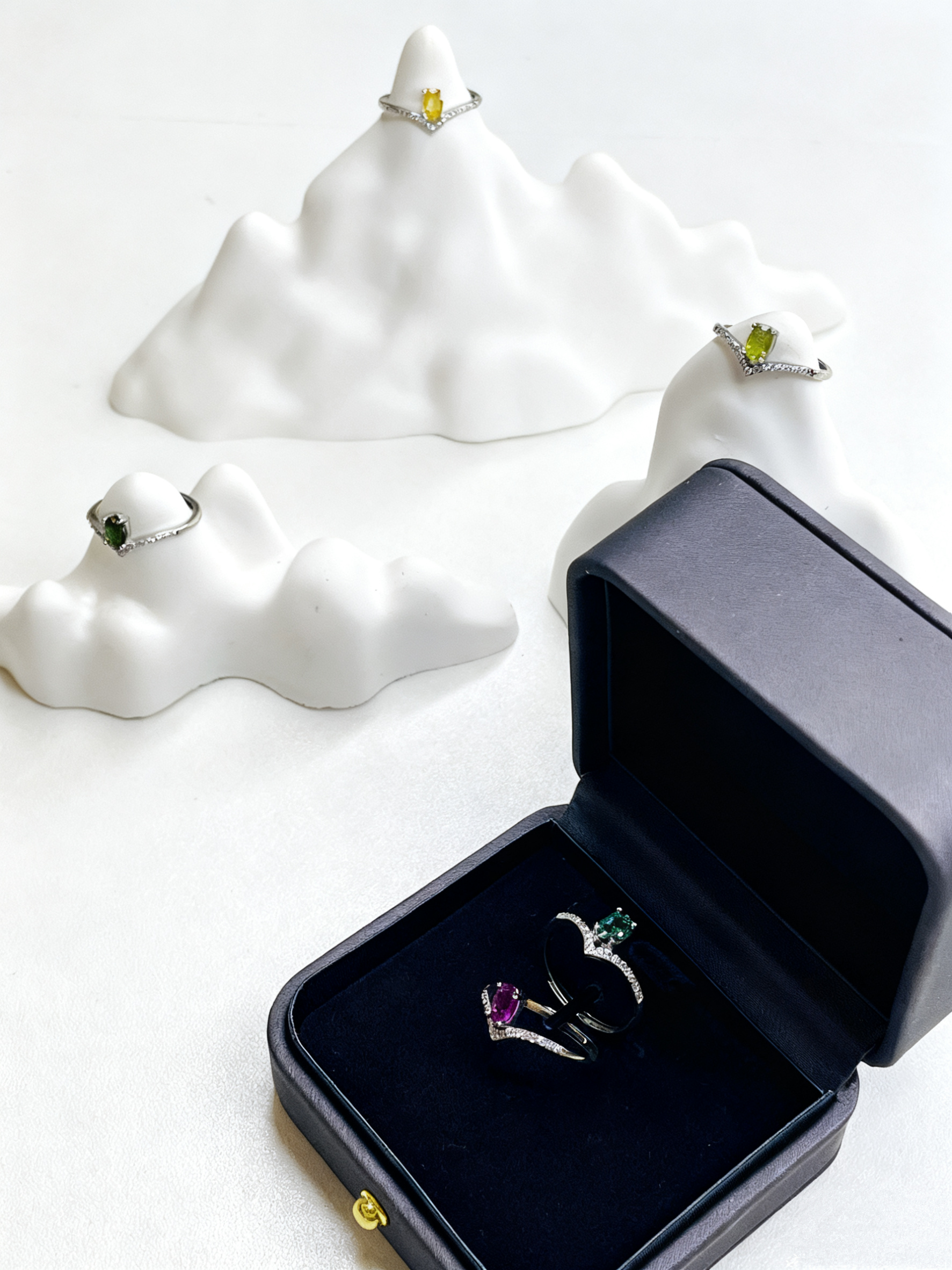 Silver Inlaid Princess Cut Colored Gemstone Ring