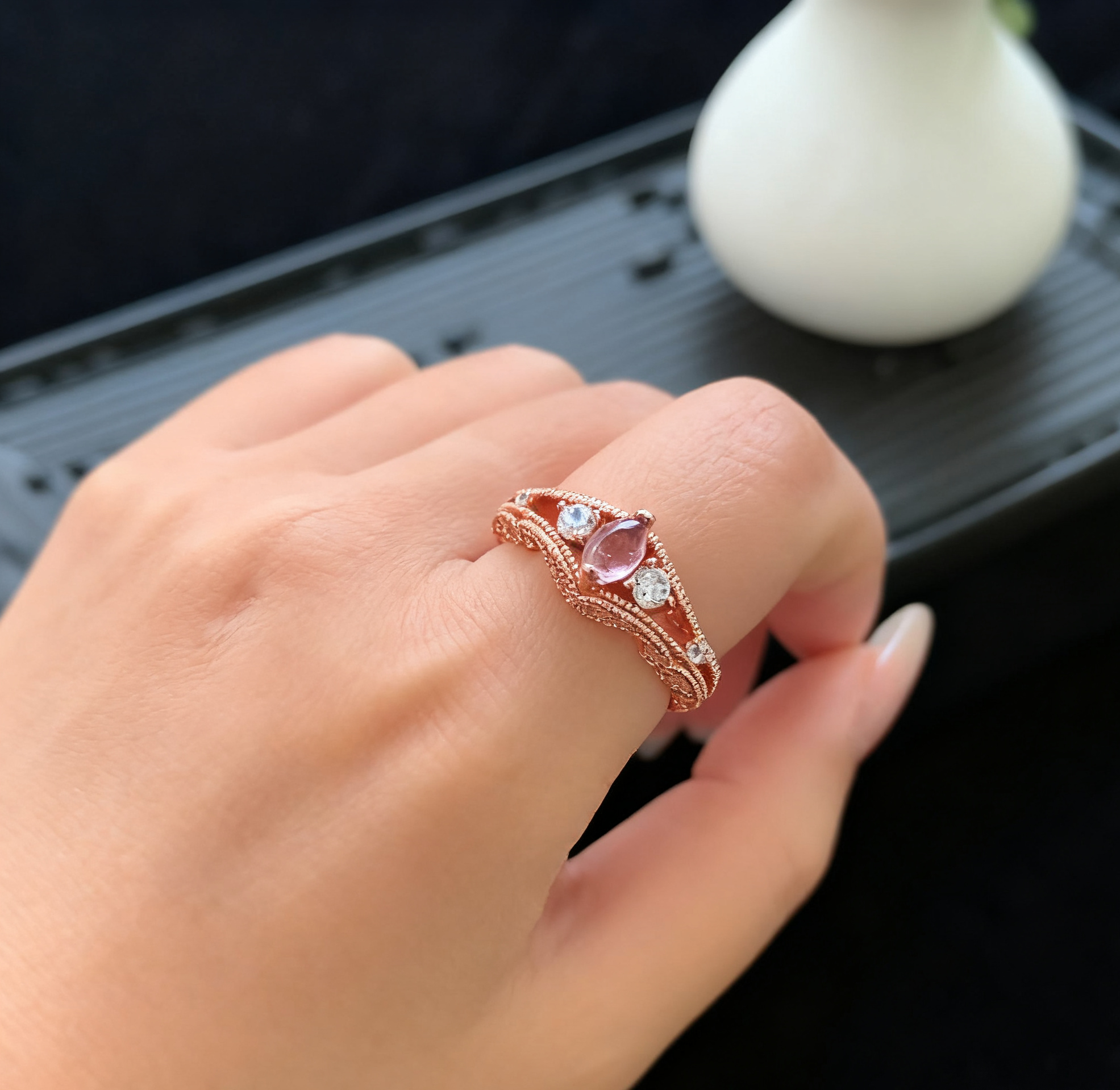 S925 Sterling Silver Pink Tourmaline Ring