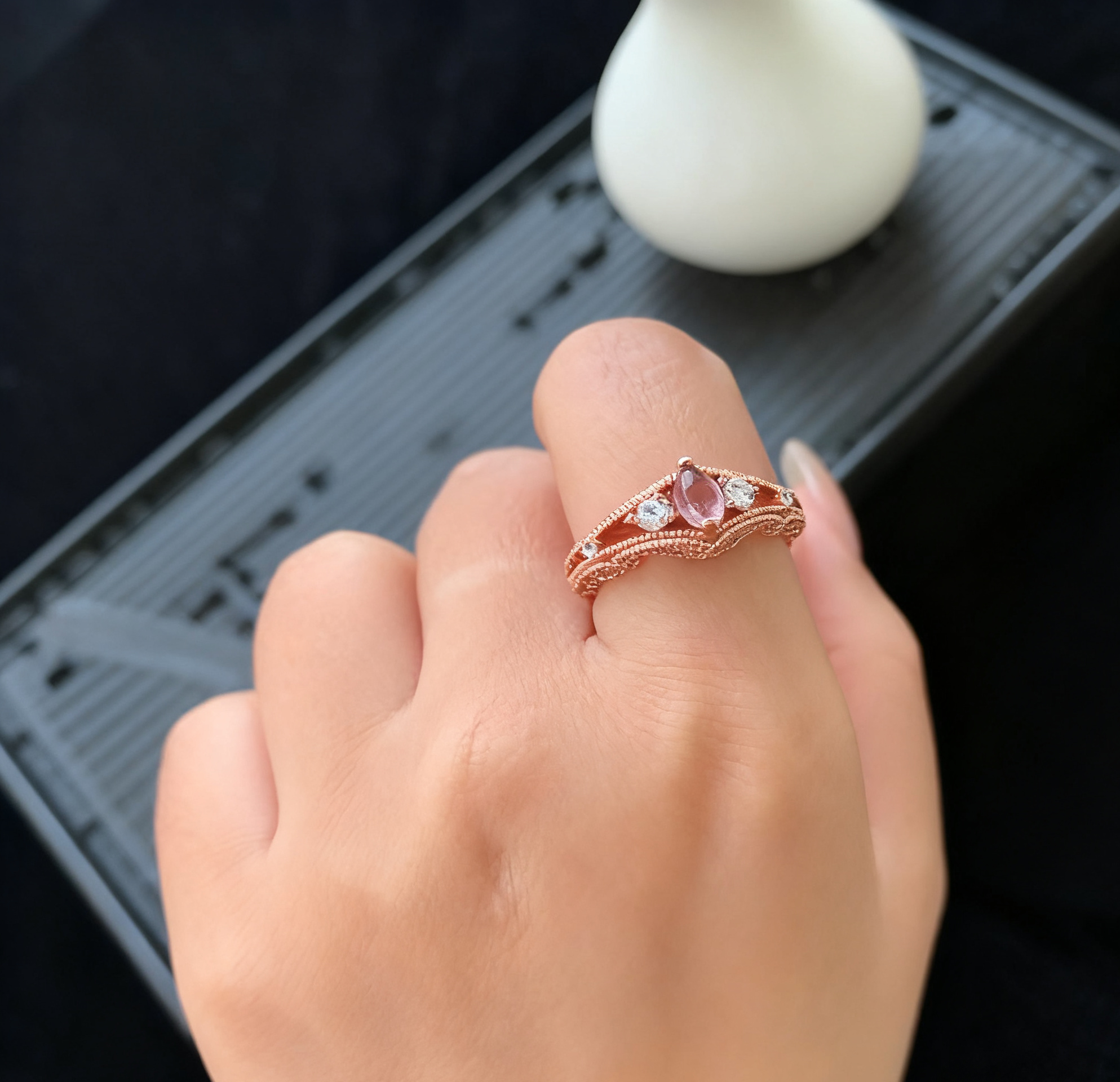 S925 Sterling Silver Pink Tourmaline Ring