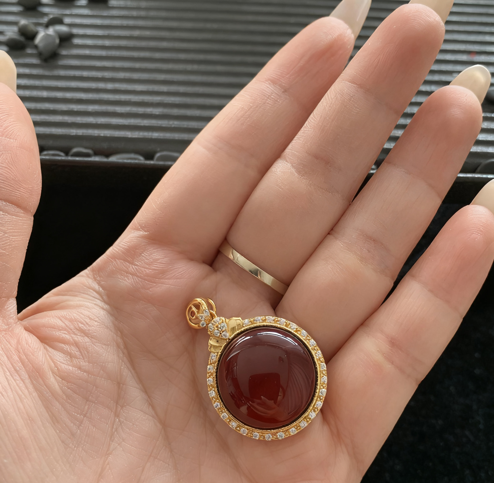 S925 Sterling Silver Blood Amber Pendant