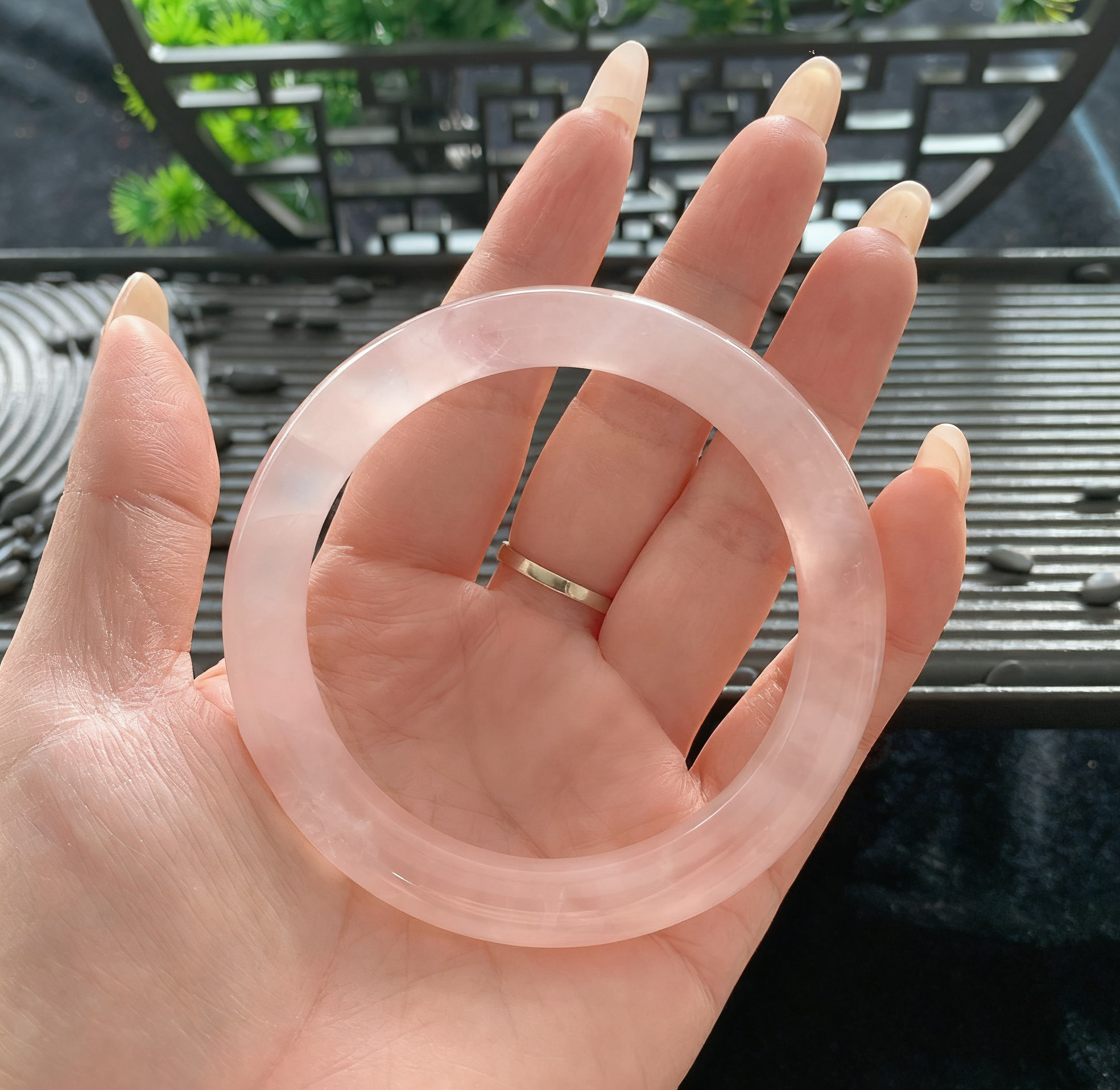 Rose Quartz Round - Bar Bangle